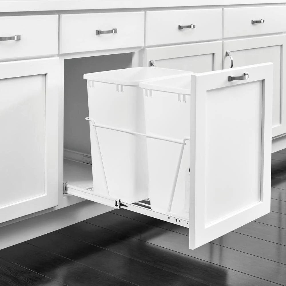 Rev-A-Shelf 27-Quart Plastic Pull-Out Trash Can, Double Bin, White, RV-15PB-2 S - Image 5