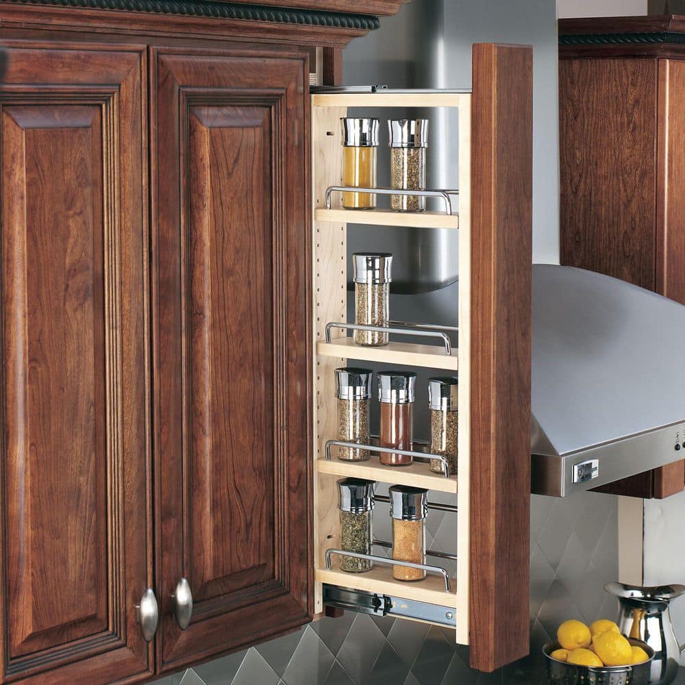 Rev-A-Shelf 3 in W x 36 in H 4-Tier Pull-Out Wood Wall Filler Organizer with Soft-Close Slides, Natural Maple - Image 3