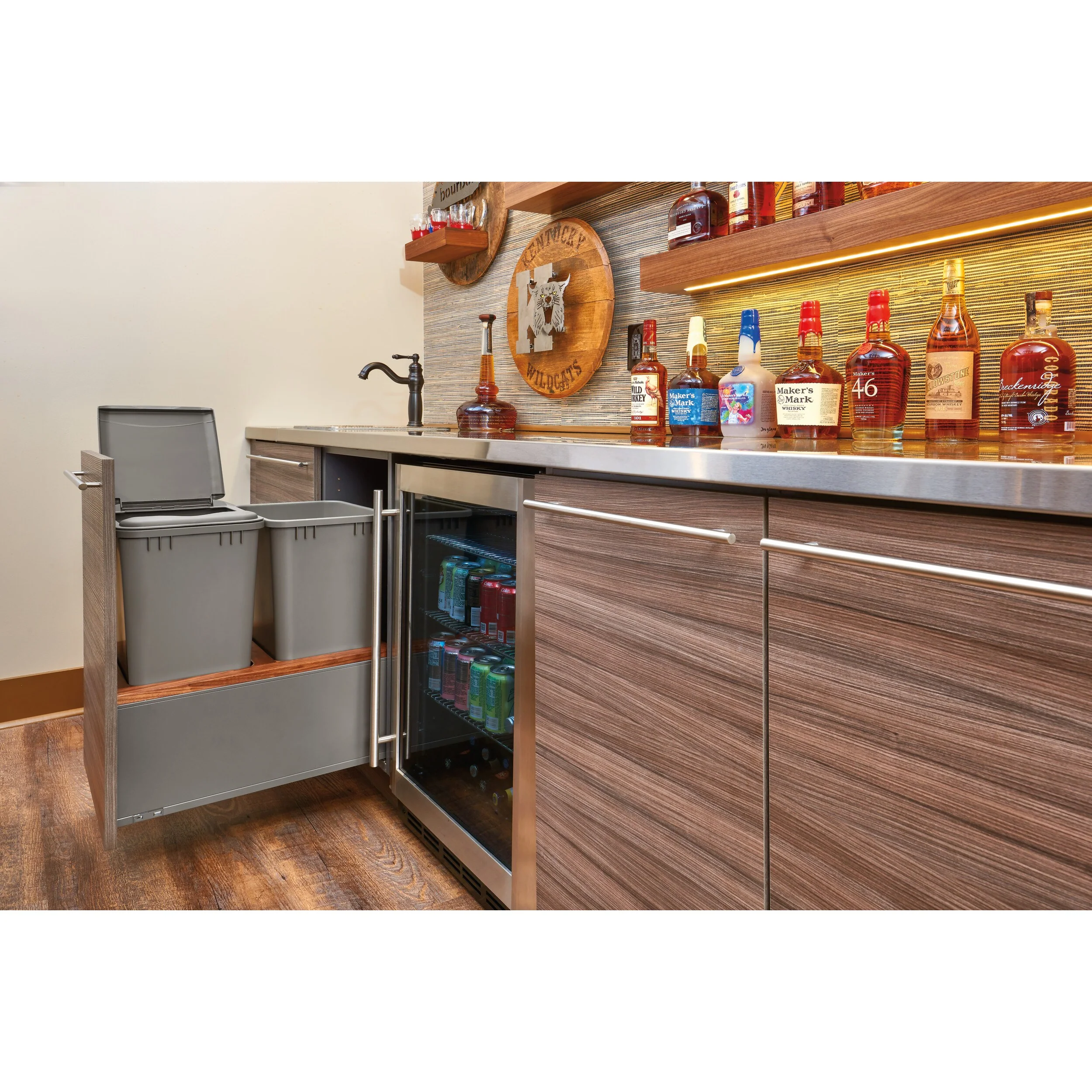 Rev-A-Shelf 30-Quart Plastic Soft-Close Pull-Out Trash Can, Single Bin with Walnut Accent - Image 3