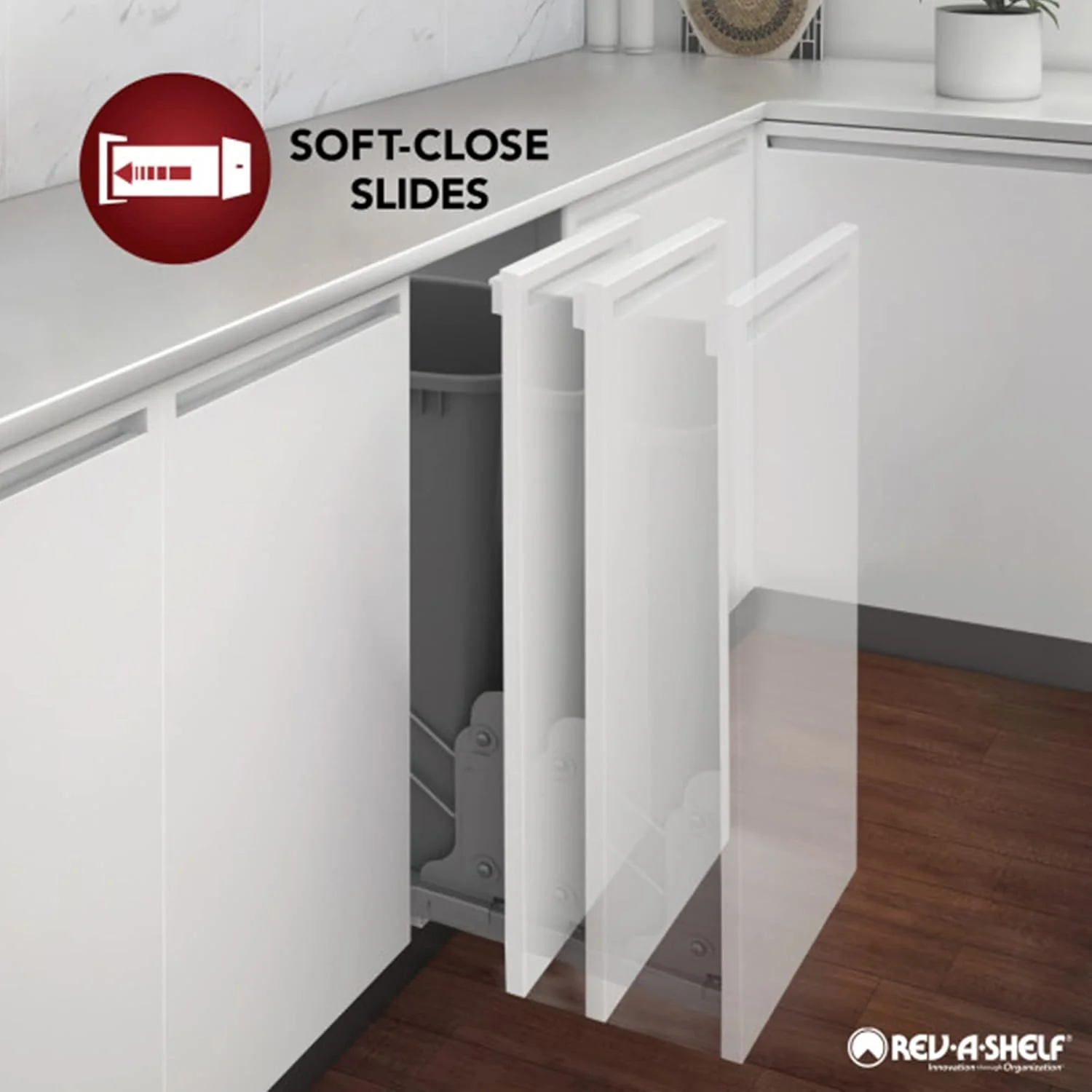 Rev-A-Shelf 35-Quart Double Plastic Soft-Close Pull-Out Trash Can, White - Image 5