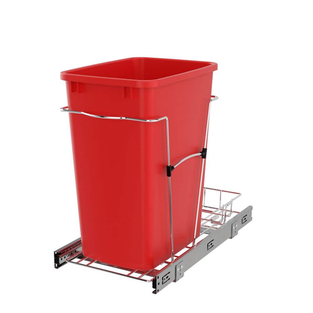Rev-A-Shelf 35-Quart Plastic Pull-Out Trash Can, Bottom-Mount, Red, RV-12KD-16C-S