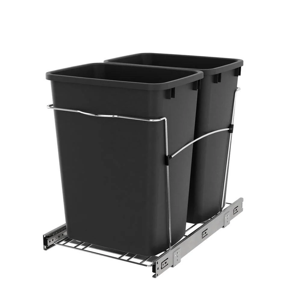 Rev-A-Shelf 35-Quart Plastic Pull-Out Trash Can, Double Bin, Bottom-Mount