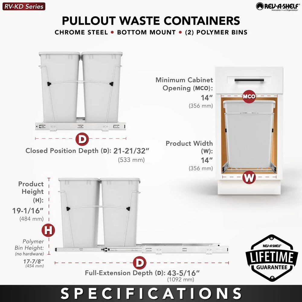 Rev-A-Shelf 35-Quart Plastic Pull-Out Trash Can, Double Bin, Bottom-Mount - Image 4