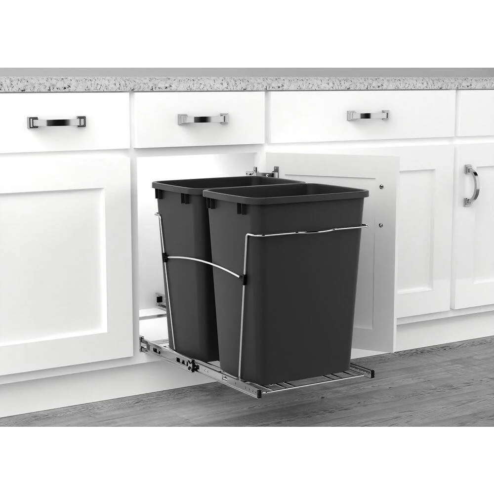 Rev-A-Shelf 35-Quart Plastic Pull-Out Trash Can, Double Bin, Bottom-Mount - Image 6