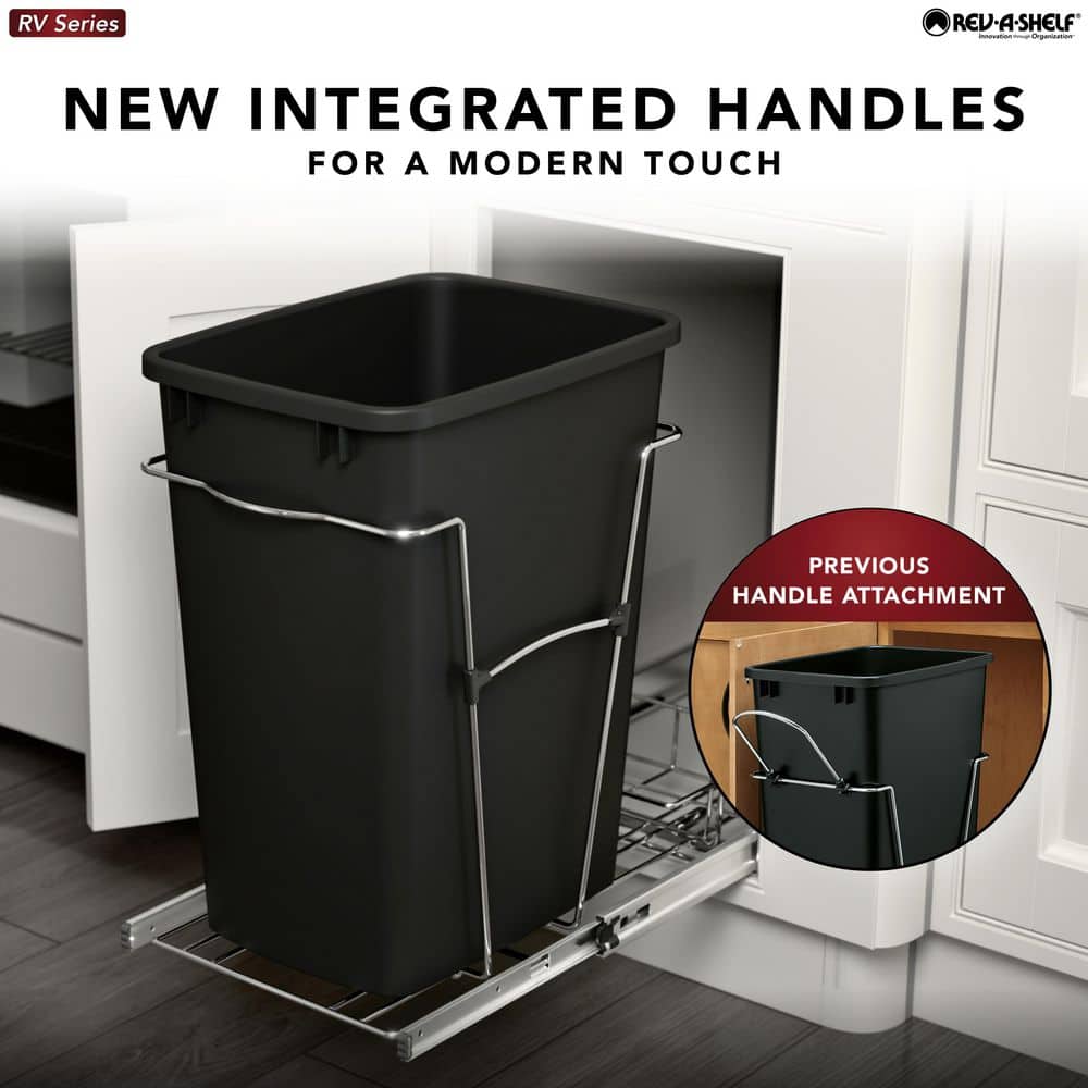 Rev-A-Shelf 35-Quart Plastic Pull-Out Trash Can with Chrome Bottom-Mount Slide, Red - Image 3