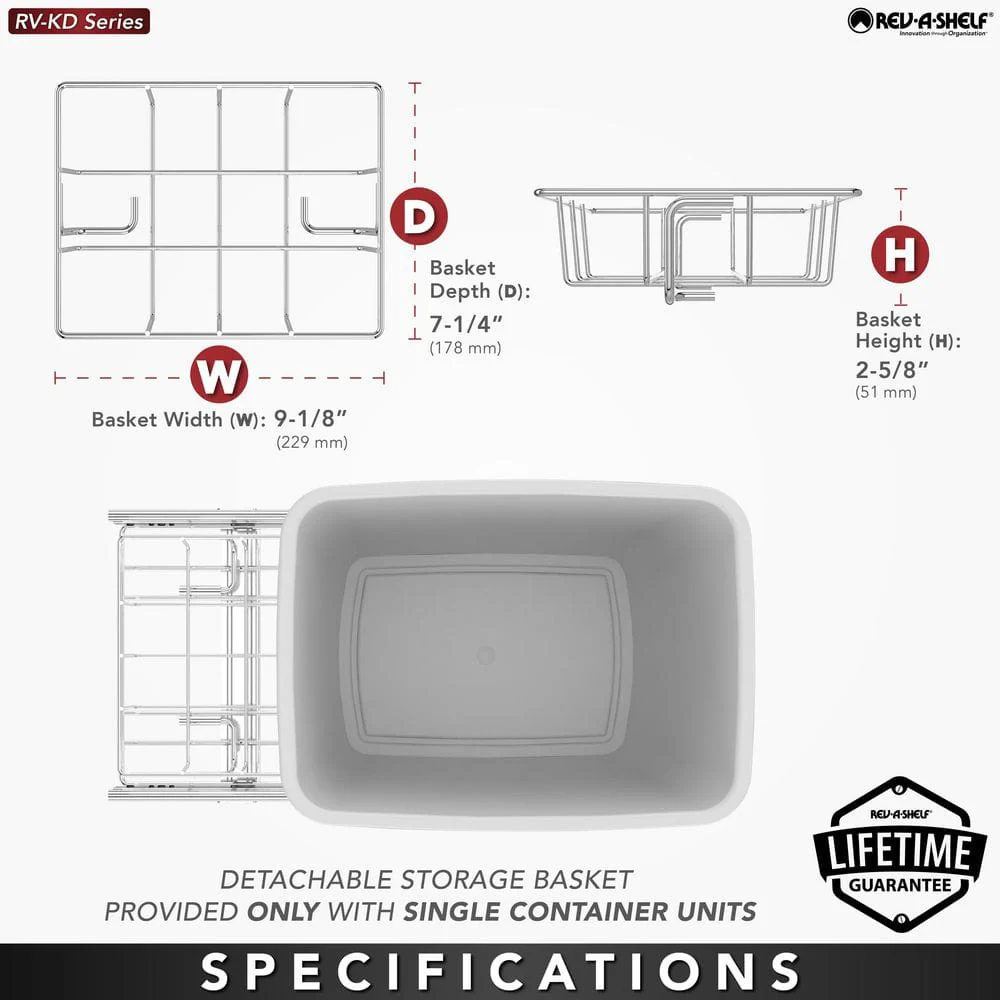 Rev-A-Shelf 35-Quart Plastic Pull-Out Trash Can with Chrome Bottom-Mount Slide, Red - Image 5