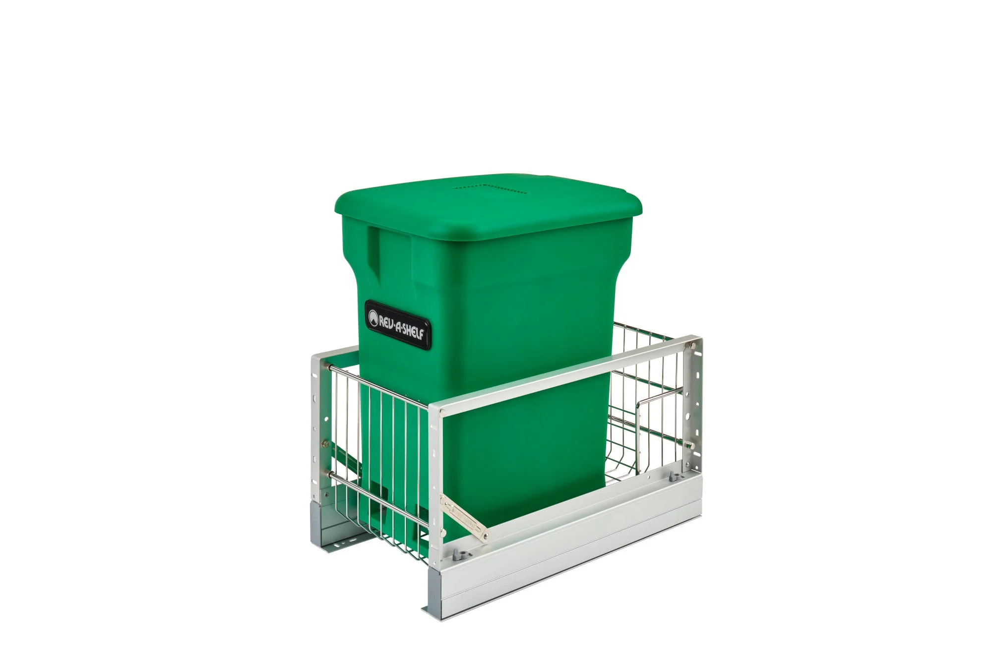 Rev-A-Shelf 35-Quart Plastic Soft-Close Pull-Out Trash Can – Aluminum Bottom-Mount, Green Odor-Reducing Bin (5349-18CKOG-2) - Image 2