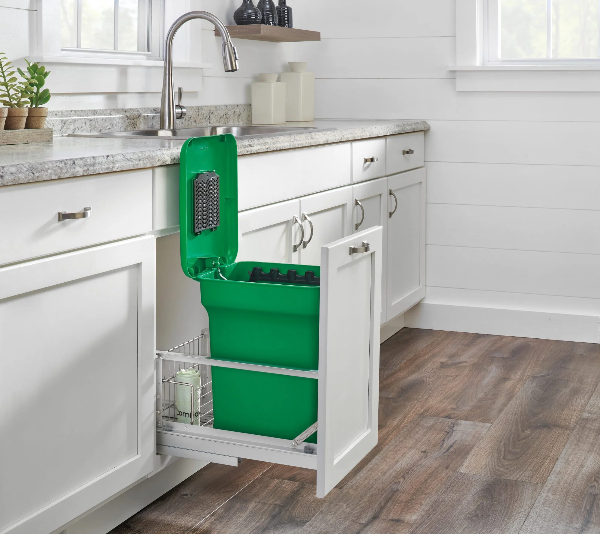 Rev-A-Shelf 35-Quart Plastic Soft-Close Pull-Out Trash Can – Aluminum Bottom-Mount, Green Odor-Reducing Bin (5349-18CKOG-2) - Image 8
