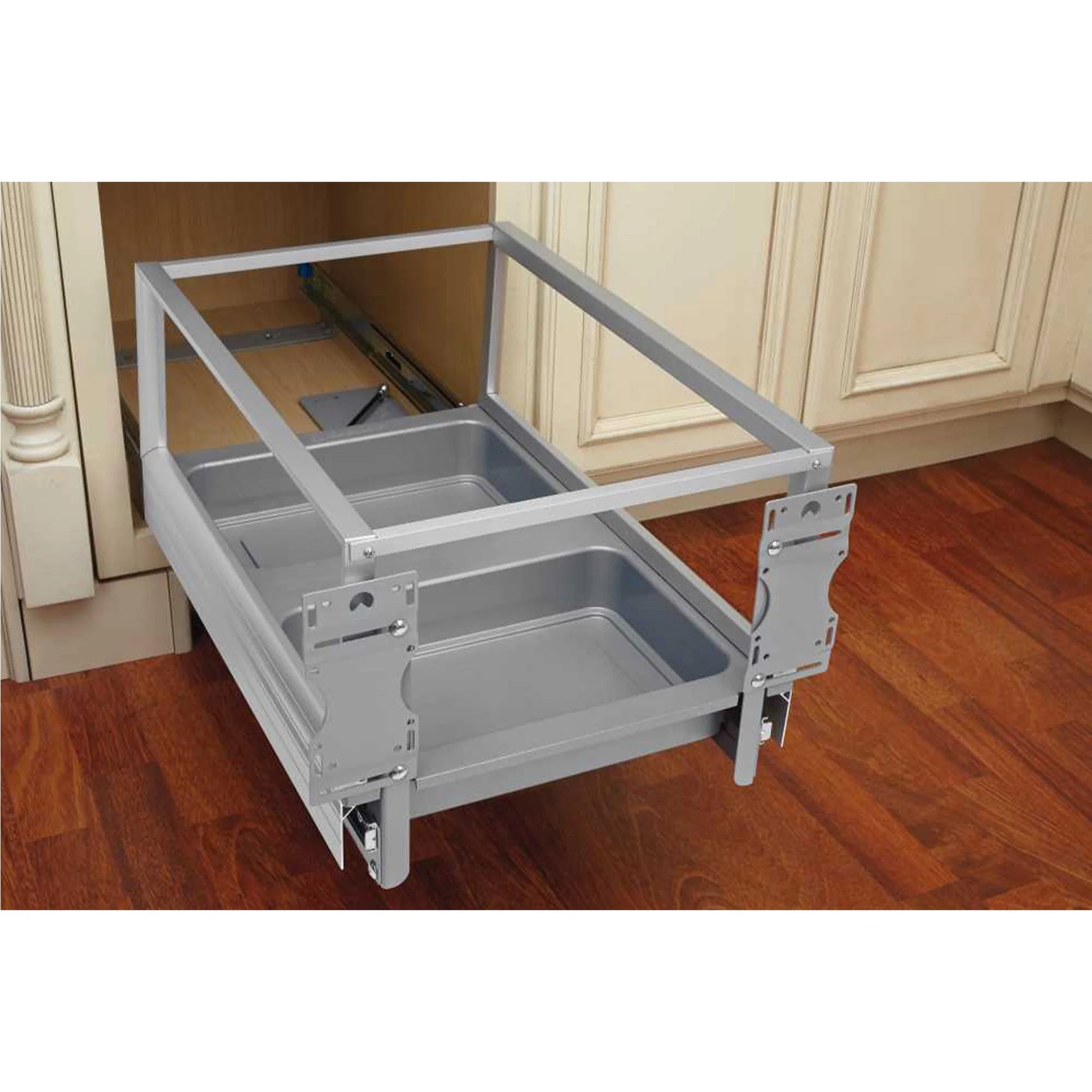 Rev-A-Shelf 35-Quart Plastic Soft-Close Pull-Out Trash Can, Single Bin, Aluminum Frame - Image 2