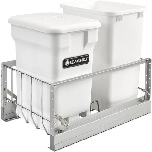 Rev-A-Shelf 35-Quart Plastic Soft-Close Pull-Out Trash Can with Compo+ Bin, Aluminum Frame
