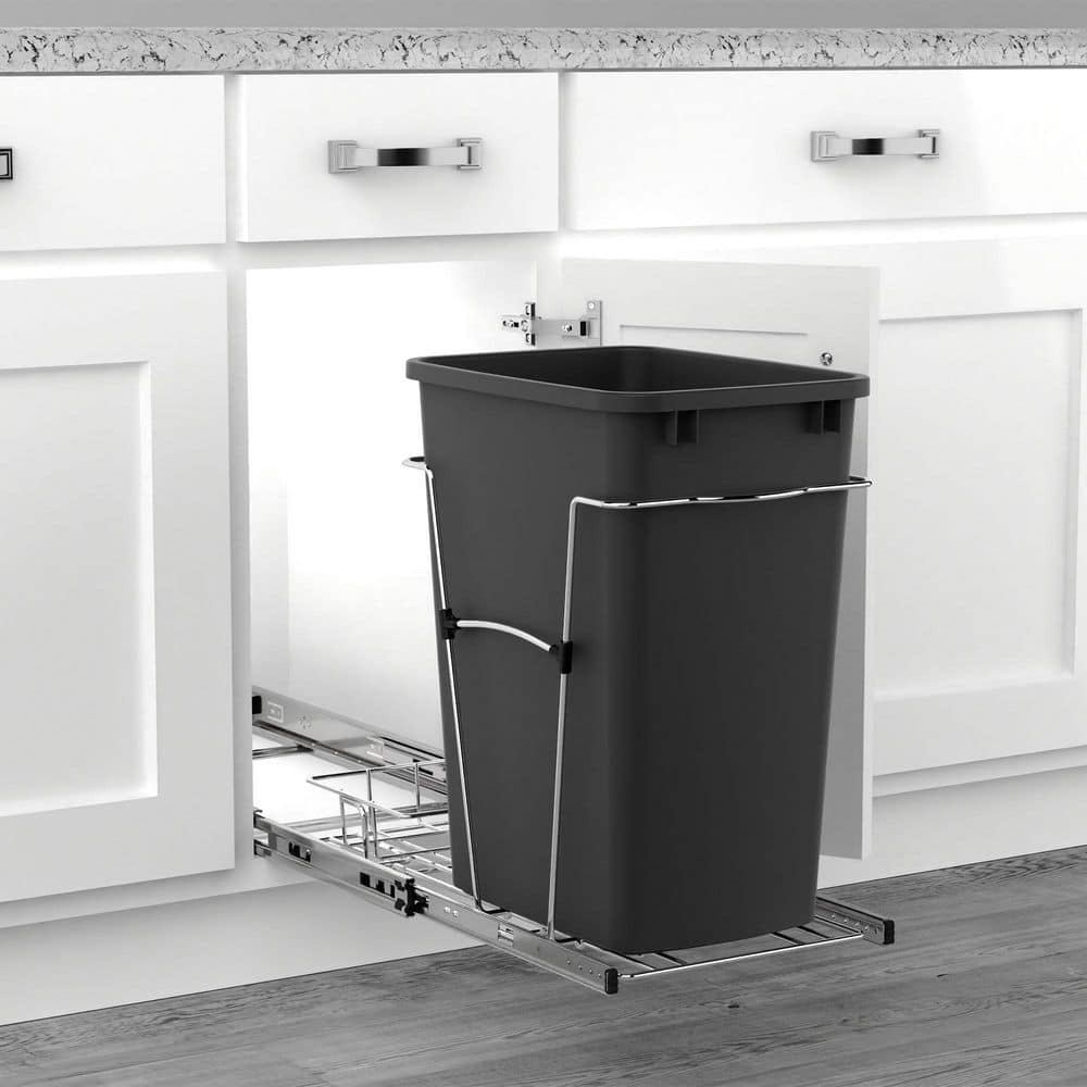 Rev-A-Shelf 35-Quart Pull-Out Trash Can with Chrome Slide and Rear Basket – Black - Image 8