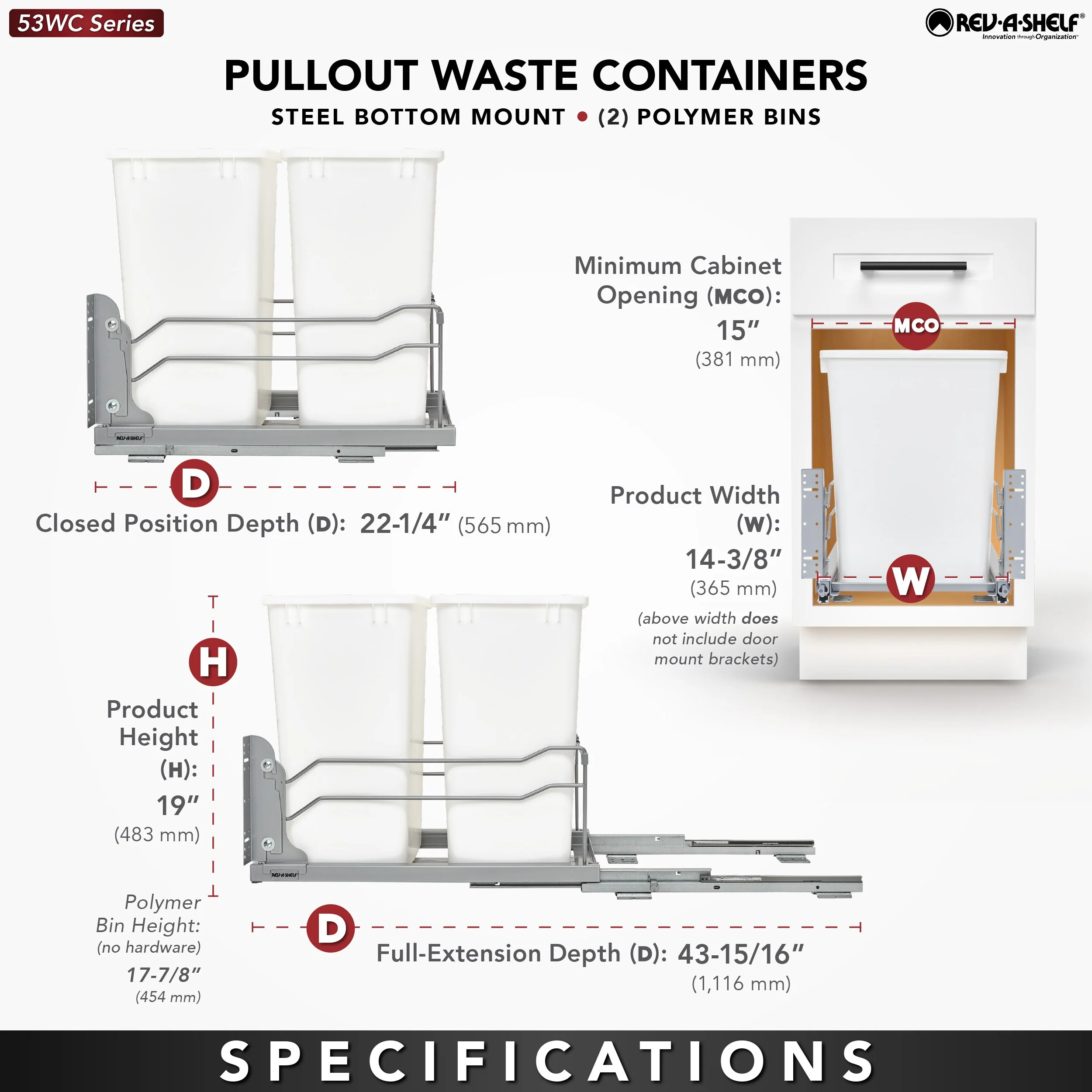 Rev-A-Shelf 35-Quart Soft-Close Double Pull-Out Trash Can, 14.38-in W x 22.25-in D x 19-in H - Image 6