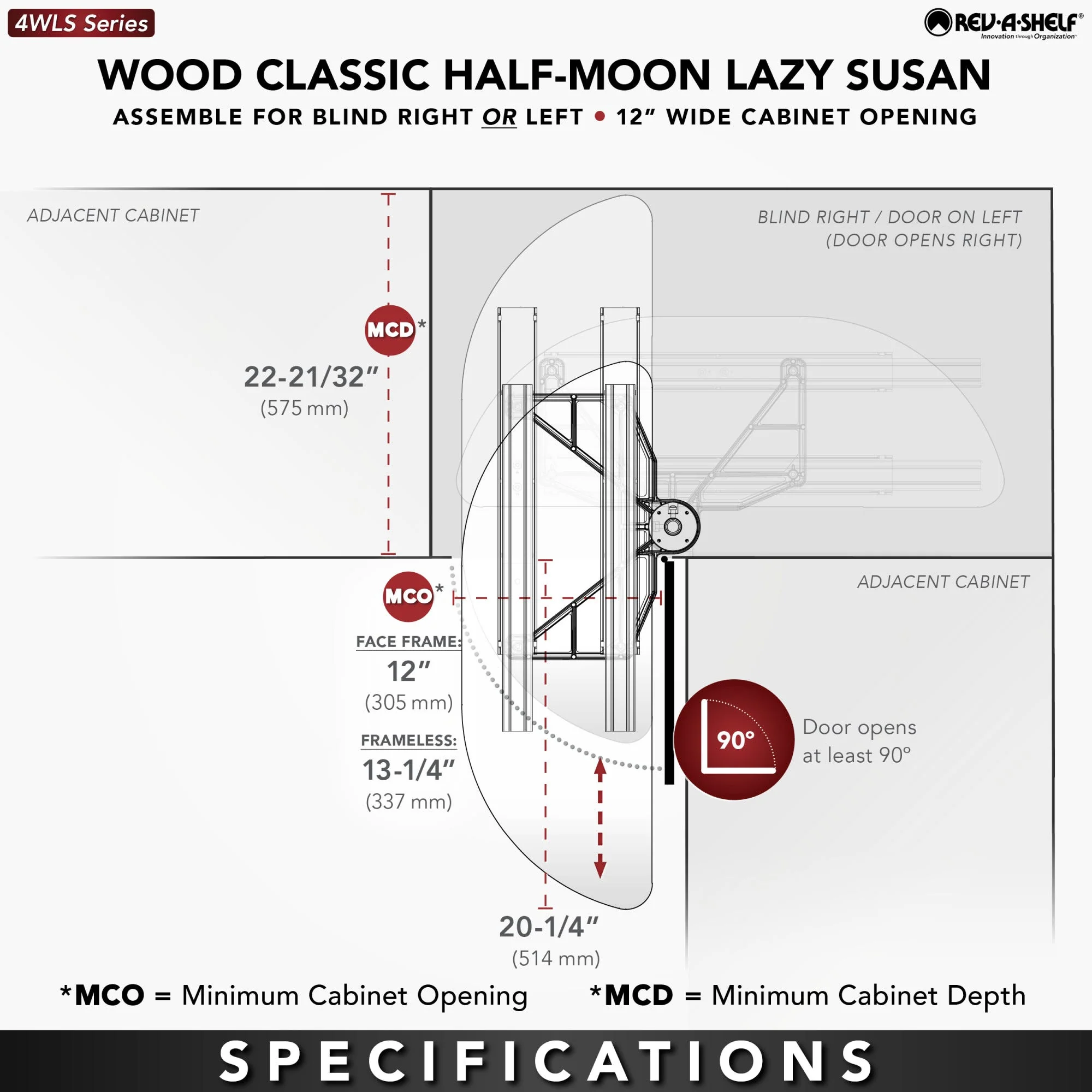 Rev-A-Shelf 4WLS Series Classic Wood Half-Moon 2-Shelf Lazy Susan – 32 in - Image 4
