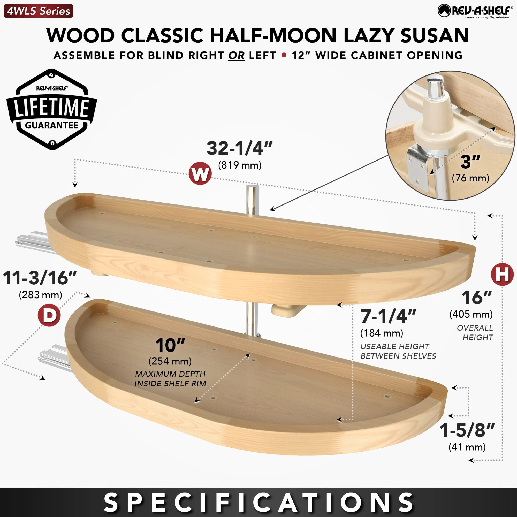 Rev-A-Shelf 4WLS Series Classic Wood Half-Moon 2-Shelf Lazy Susan – 32 in - Image 6