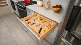 Rev-A-Shelf 4WUT-3 Tall Wood Utility Tray Insert – Trim-to-Fit Maple Drawer Organizer