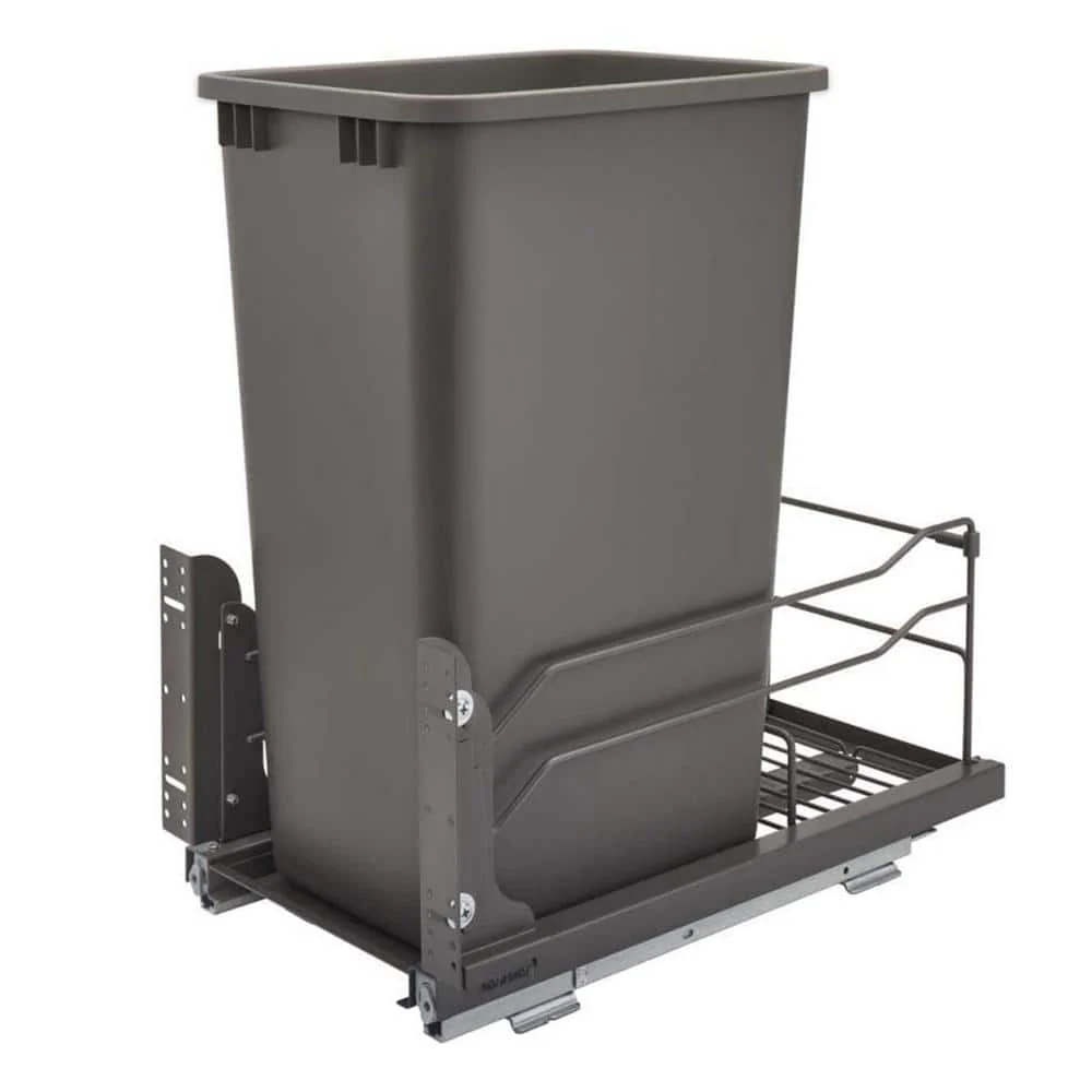 Rev-A-Shelf 50-Quart Plastic Pull-Out Trash Can, Orion Gray, Soft-Close, 11.01 in W x 22.25 in D x 22.88 in H