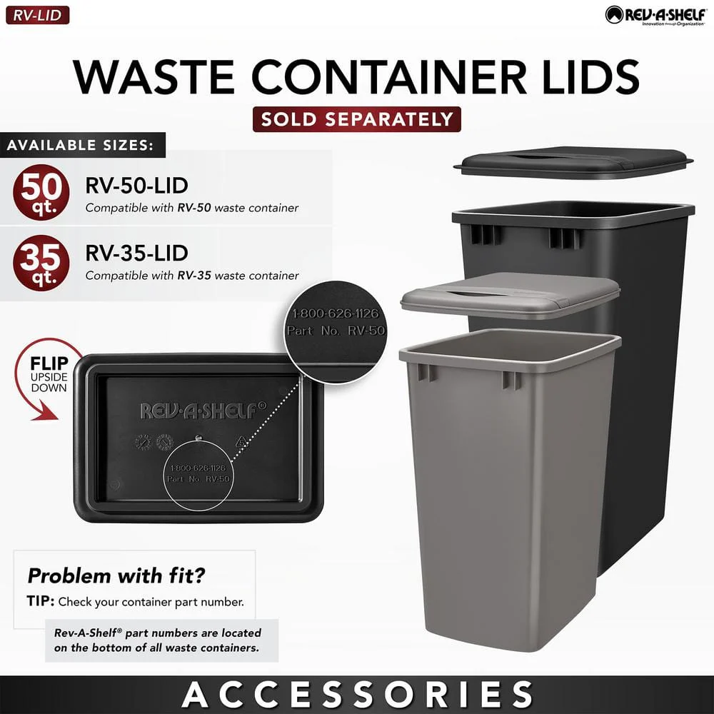 Rev-A-Shelf 50-Quart Plastic Pull-Out Trash Can, Orion Gray, Soft-Close, 11.01 in W x 22.25 in D x 22.88 in H - Image 5