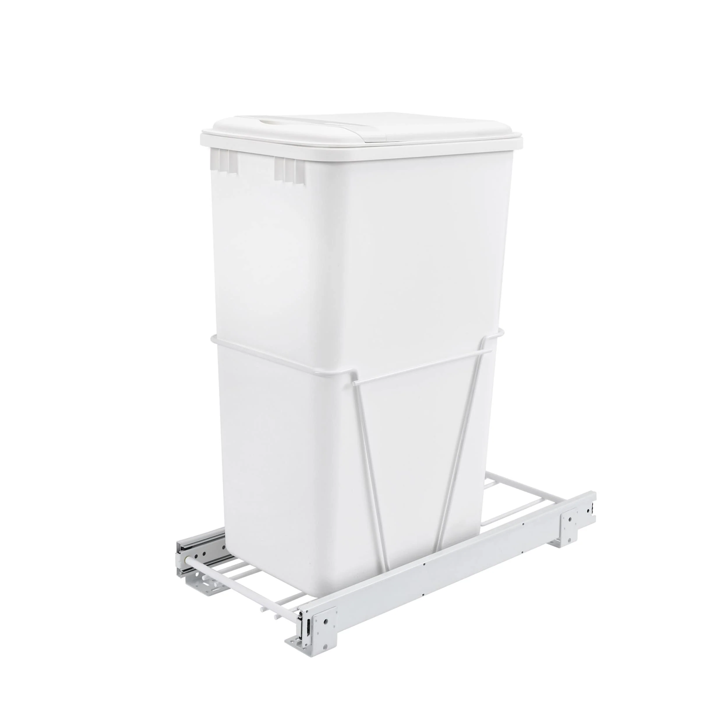 Rev-A-Shelf 50-Quart Plastic Pull-Out Trash Can, White, Single Bin
