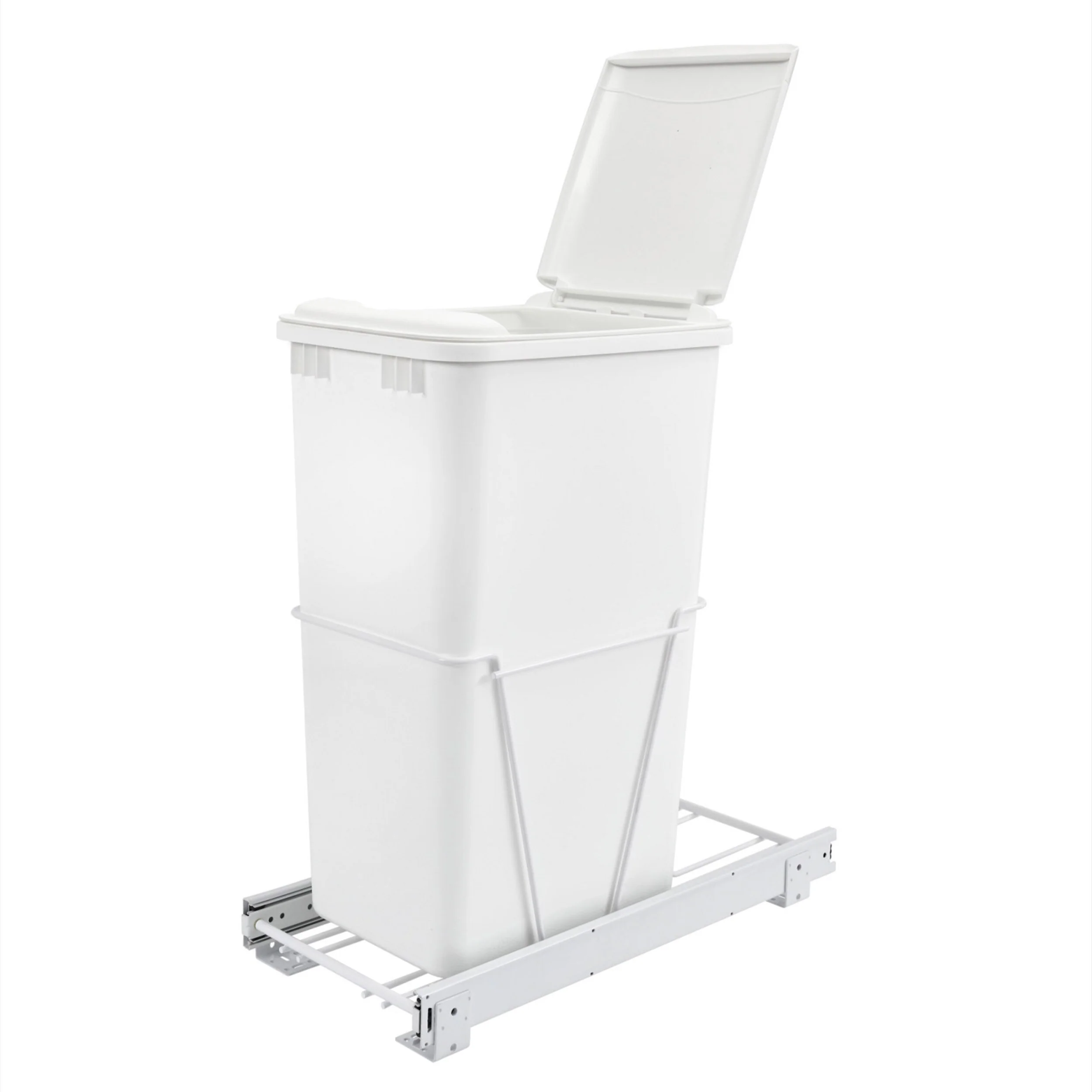 Rev-A-Shelf 50-Quart Plastic Pull-Out Trash Can, White, Single Bin - Image 2
