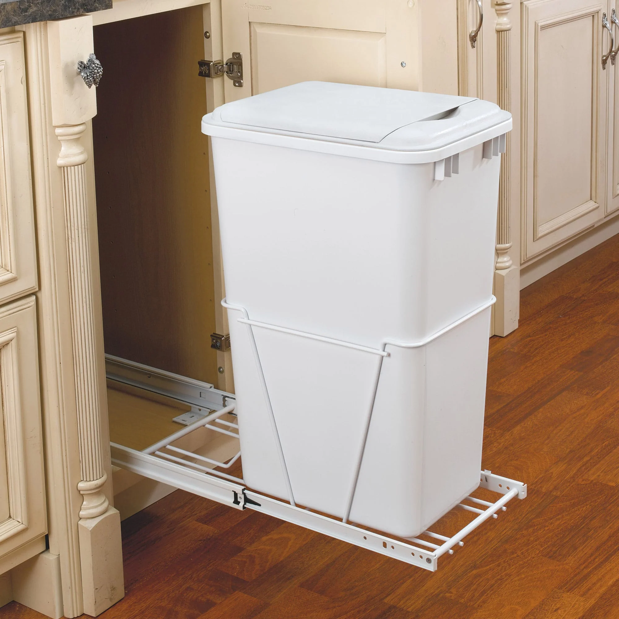 Rev-A-Shelf 50-Quart Plastic Pull-Out Trash Can, White, Single Bin - Image 6