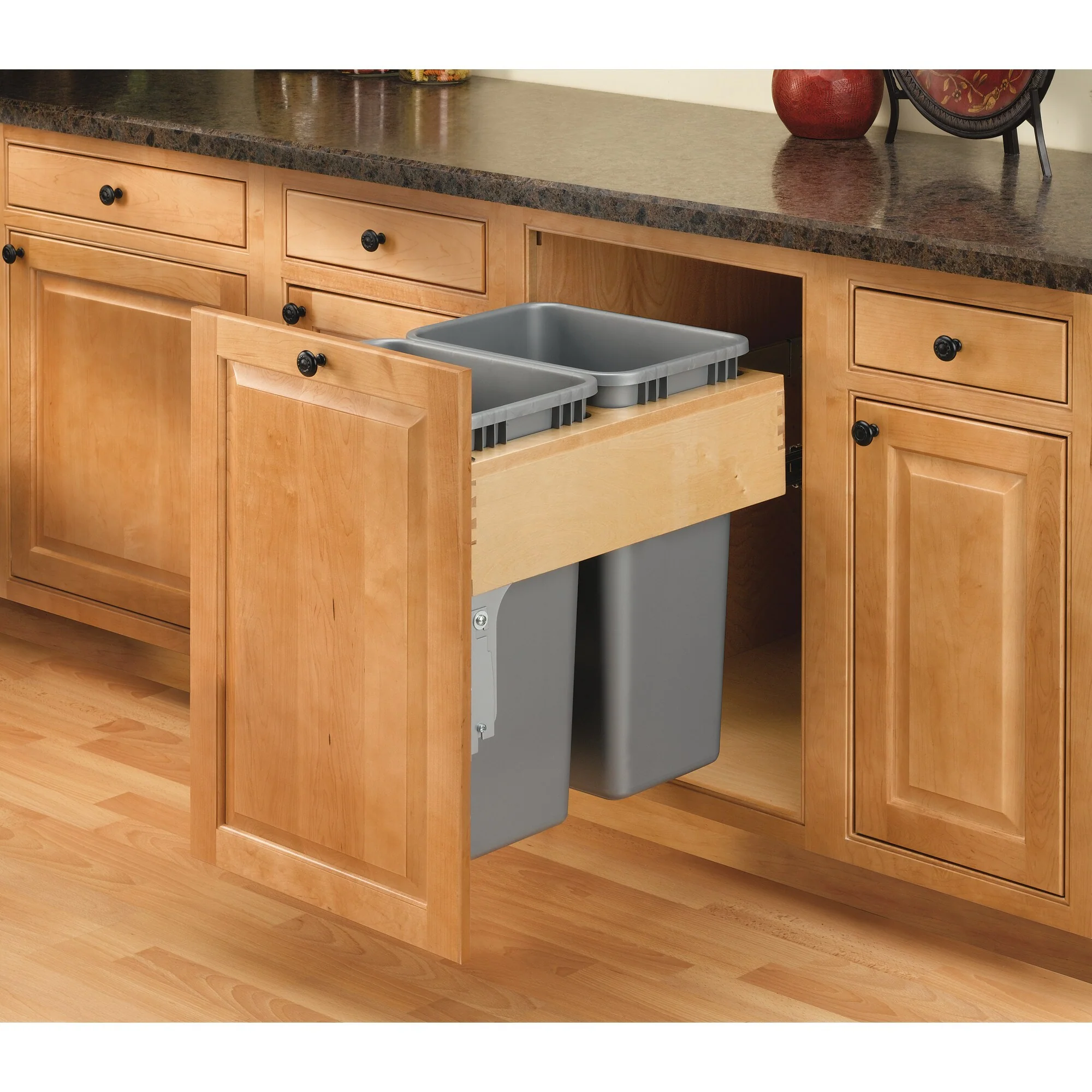 Rev-A-Shelf 50-Quart Plastic Soft Close Double Pull-Out Trash Can, Top-Mount, 18.25W x 24.75H x 21.75D - Image 2
