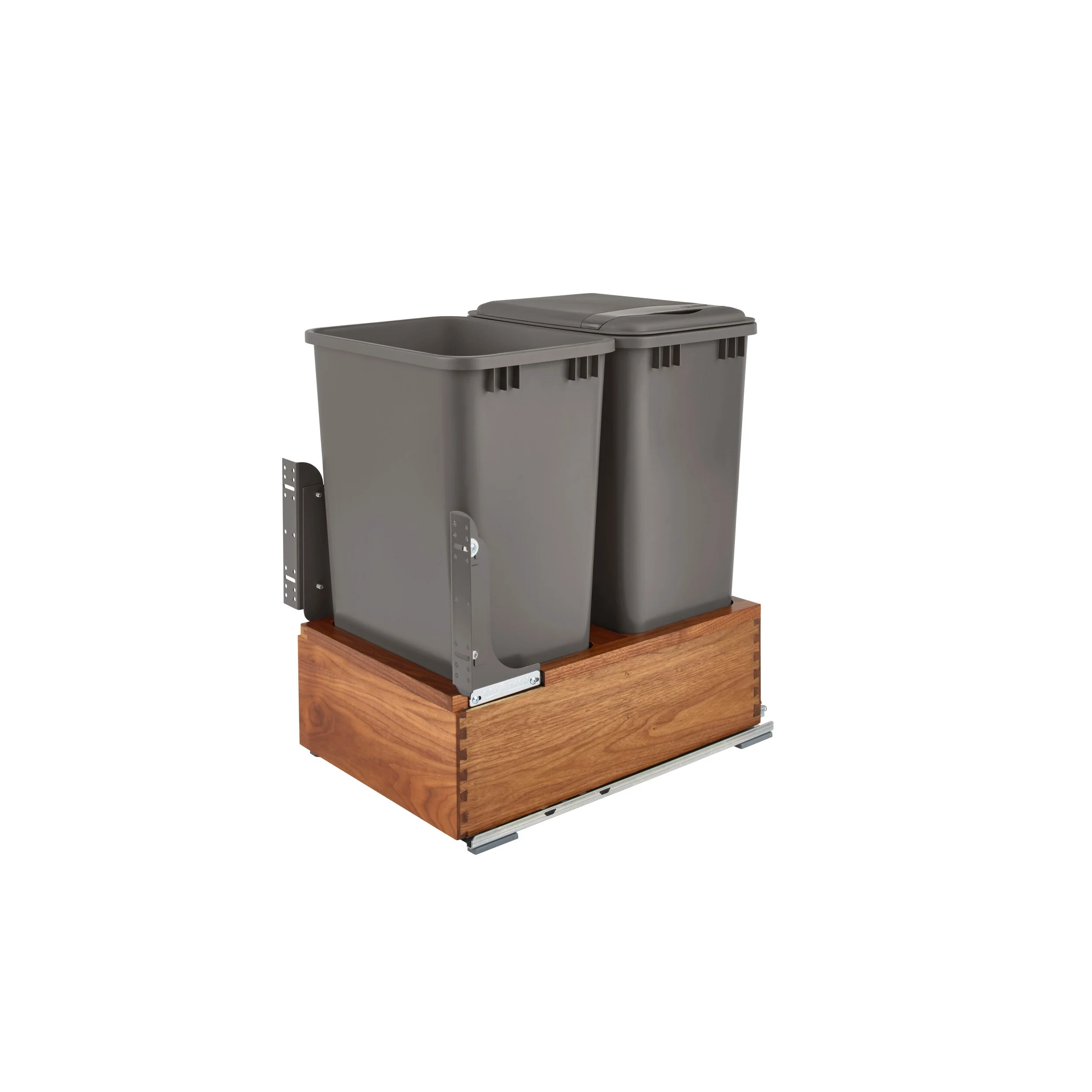 Rev-A-Shelf 50-Quart Plastic Soft-Close Double Pull-Out Trash Can, Walnut Frame