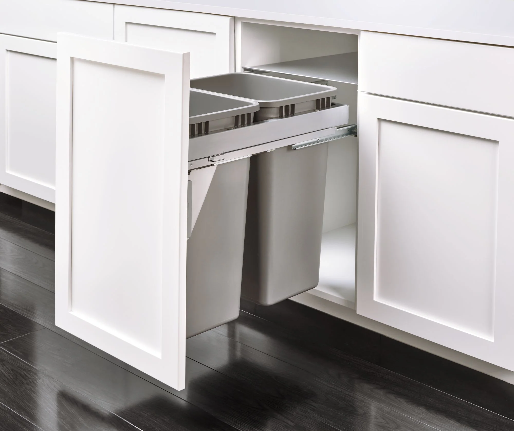 Rev-A-Shelf 50-Quart Plastic Soft-Close Dual Pull-Out Trash Can, Gray - Image 3