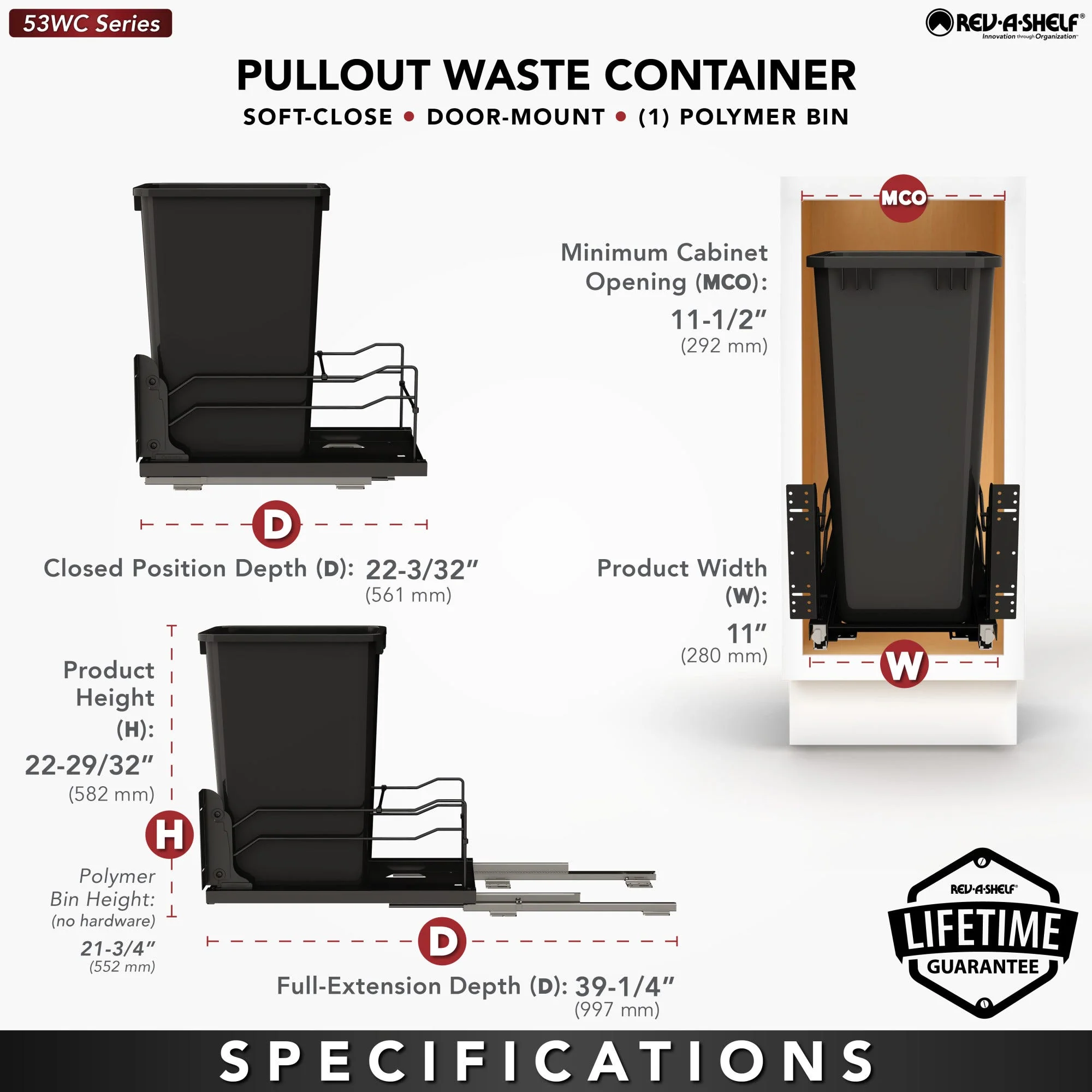 Rev-A-Shelf 50-Quart Plastic Soft-Close Pull-Out Trash Can (53WC Series) - Image 4