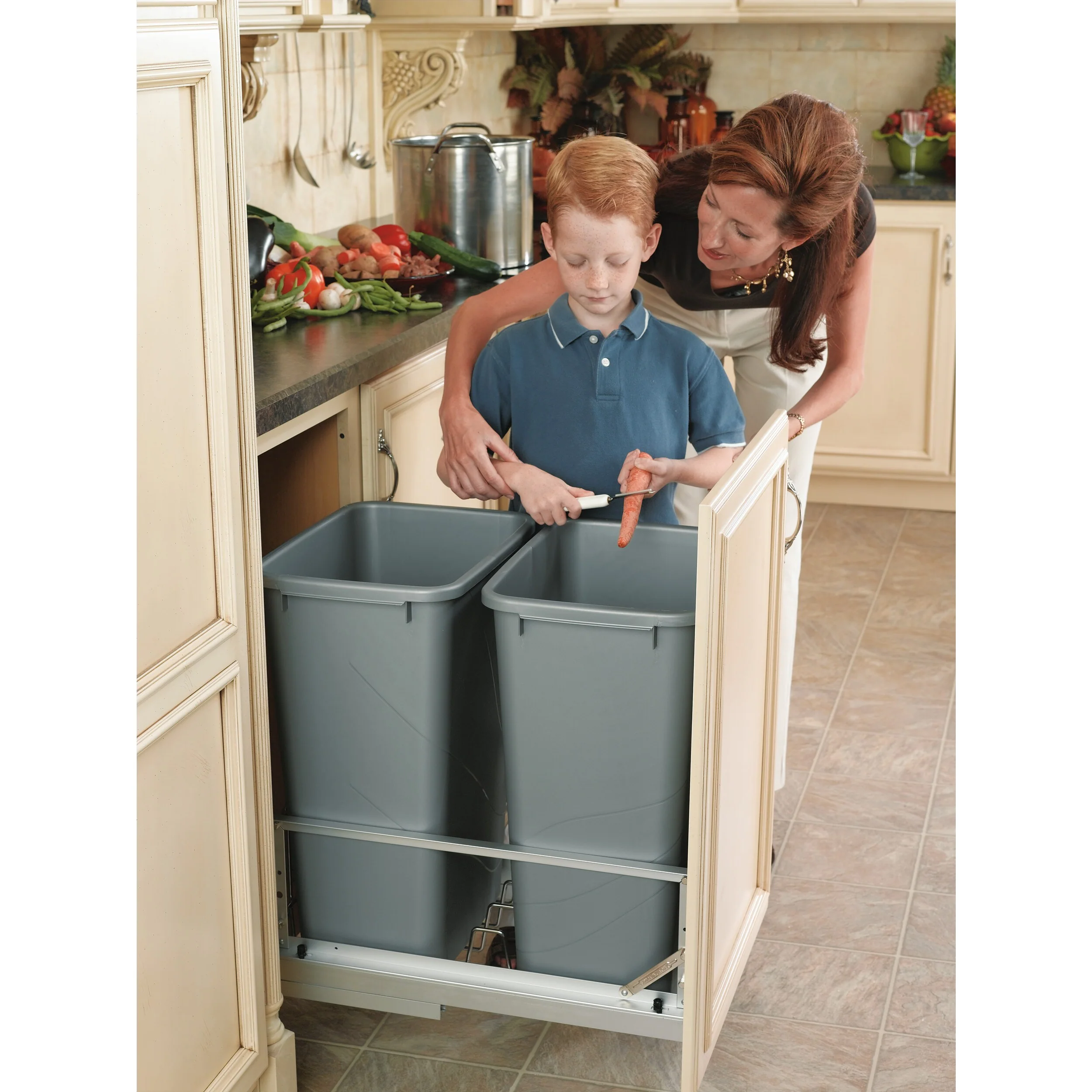Rev-A-Shelf 50-Quart Plastic Soft-Close Pull-Out Trash Can, Dual-Bin, 15–17 in Cabinet Opening - Image 2