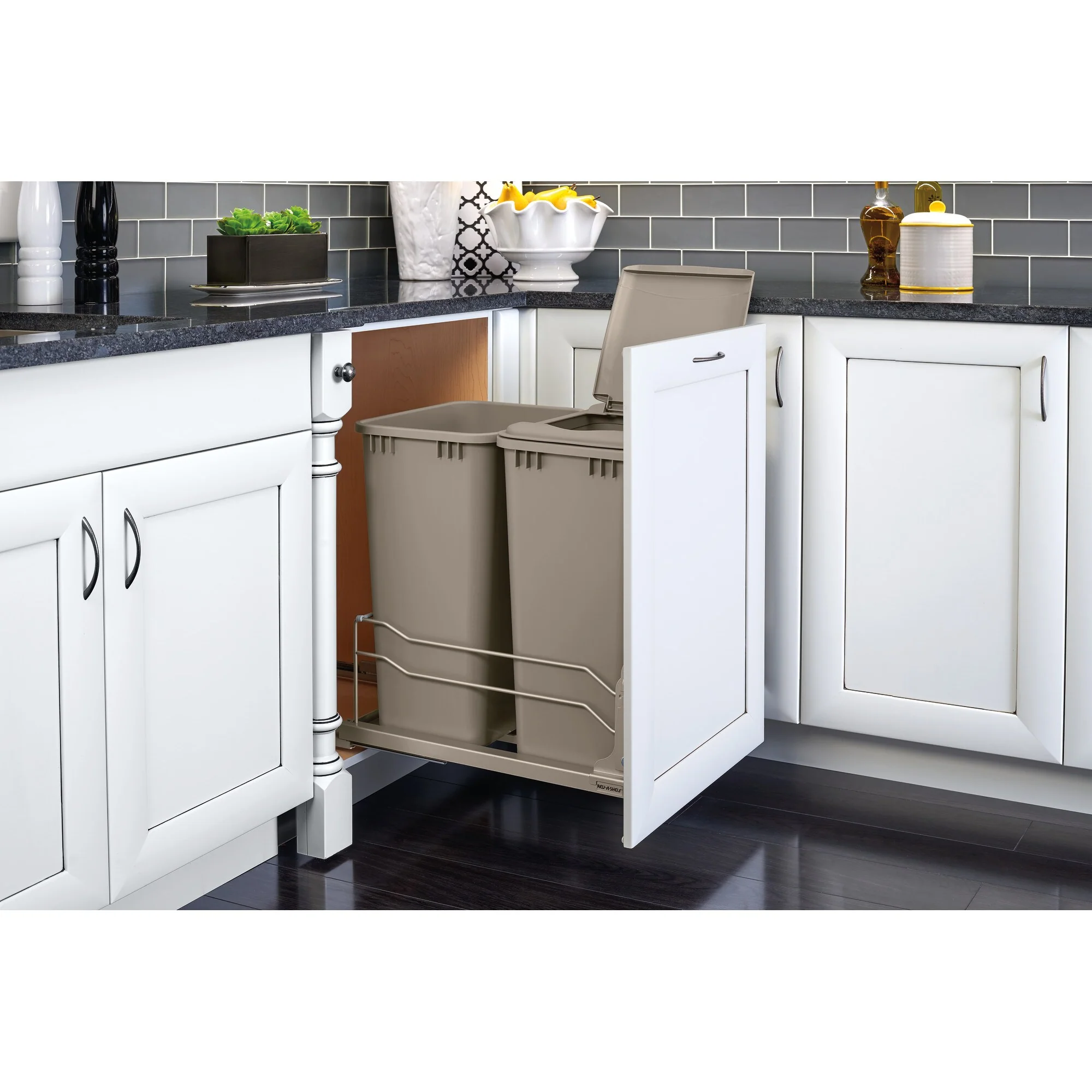 Rev-A-Shelf 50-Quart Plastic Soft-Close Pull-Out Trash Can, Dual Bins, 15–18 in Cabinet - Image 2
