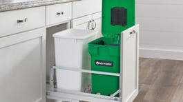 Rev-A-Shelf 5349 Series 35-Quart Compo+ Soft-Close Pull-Out Trash/Recycling Can, Aluminum Frame, Green Bin, Double 18 in