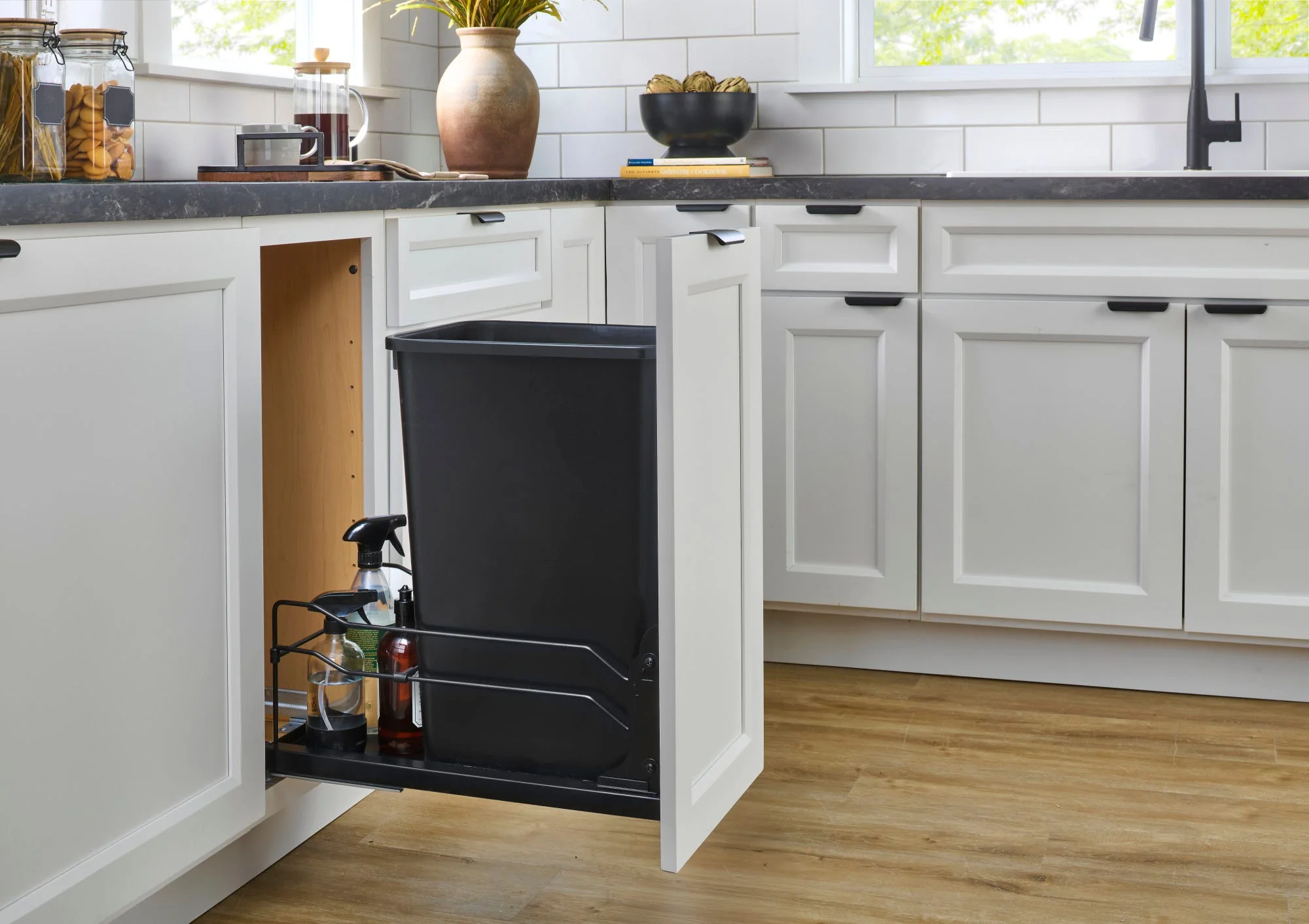 Rev-A-Shelf 53WC Series 50-Quart Single Pull-Out Trash Can with Soft-Close, Door-Mount, Black Frame - Image 6
