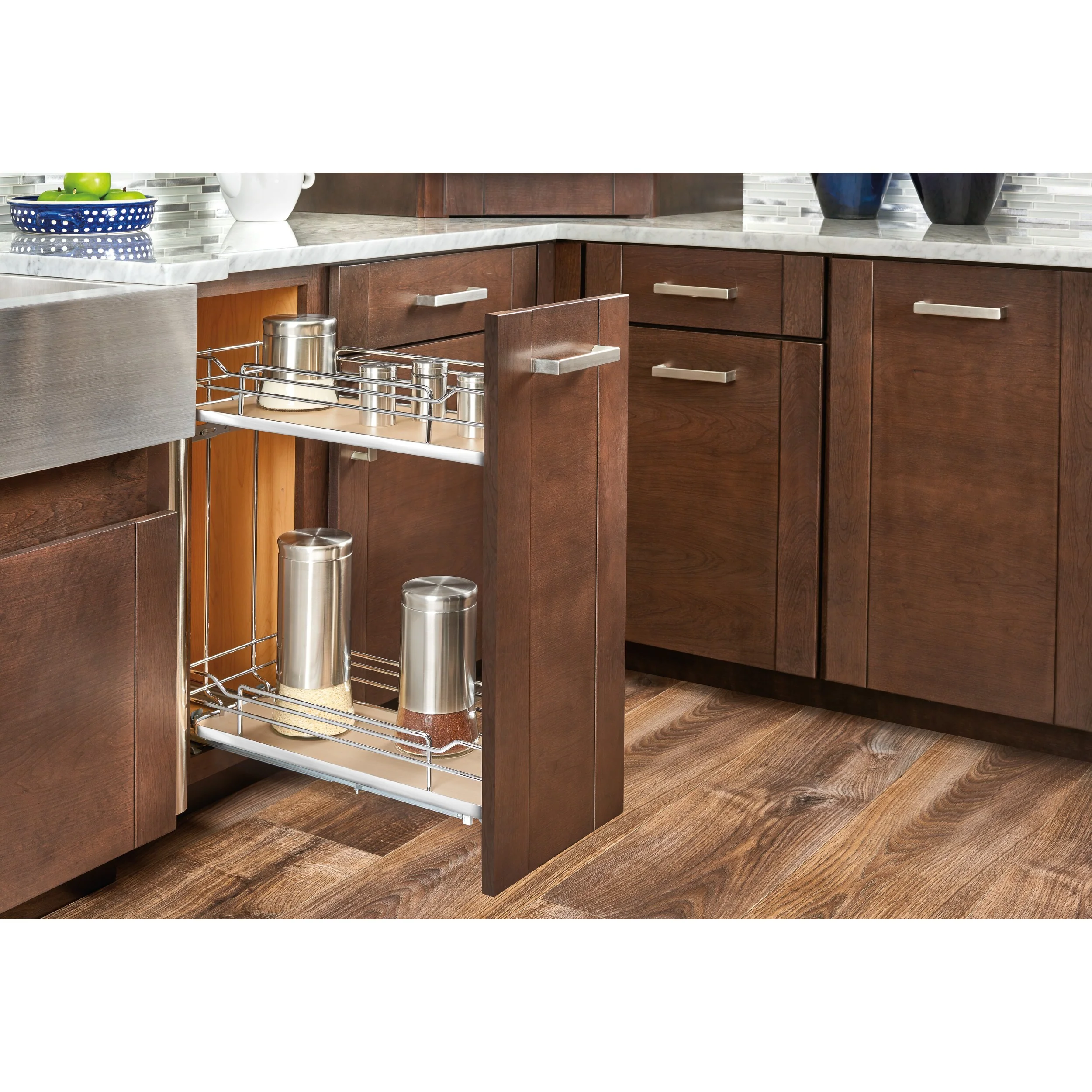 Rev-A-Shelf 6-in W x 24.5-in H 2-Tier Pull-Out Metal Soft-Close Cabinet Organizer, Maple Shelves - Image 4