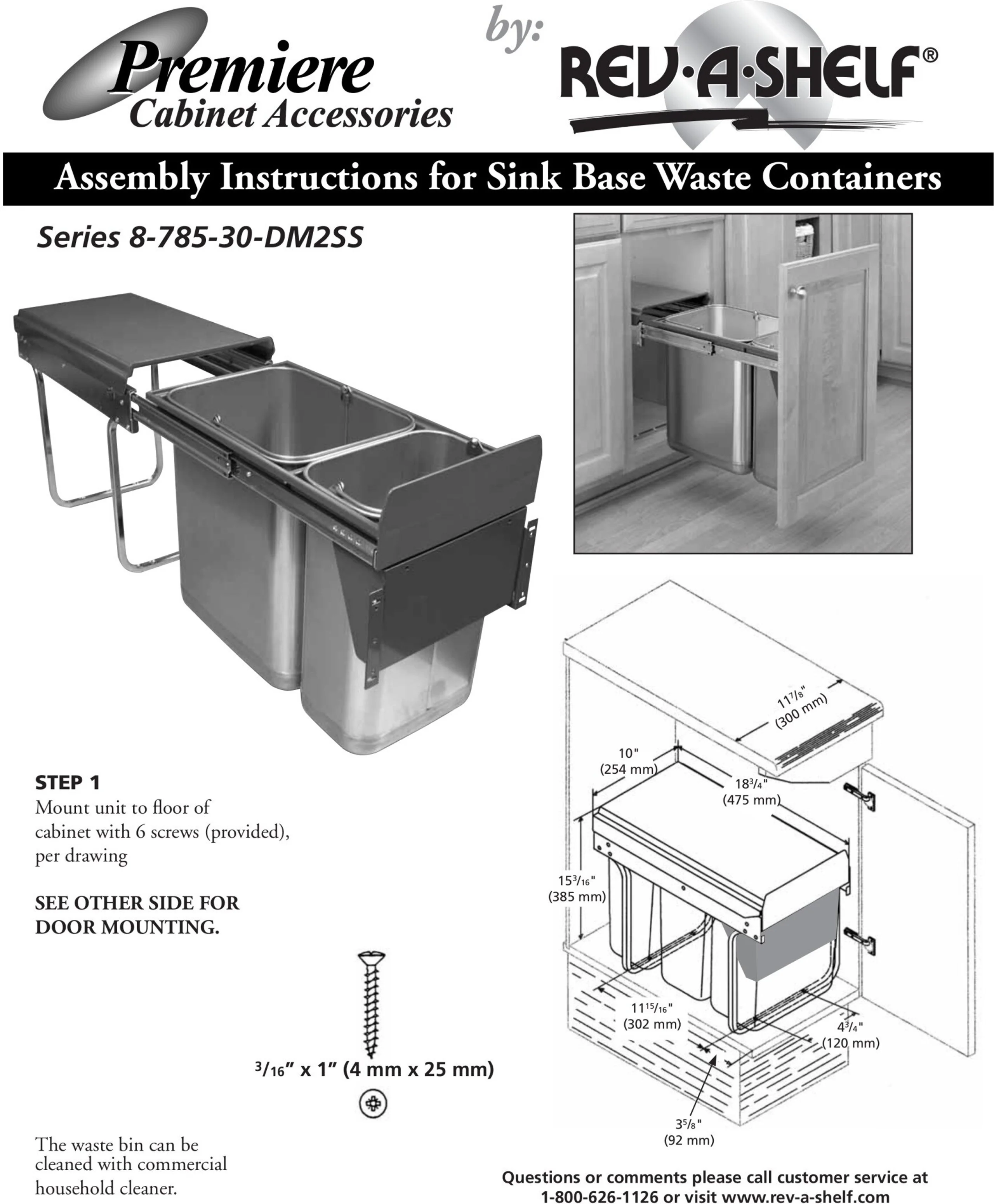 Rev-A-Shelf 8-785-30-2SS Stainless Steel Pull-Out Under-Sink Waste Containers, 10.25"W x 18.75"D x 15.19"H - Image 2