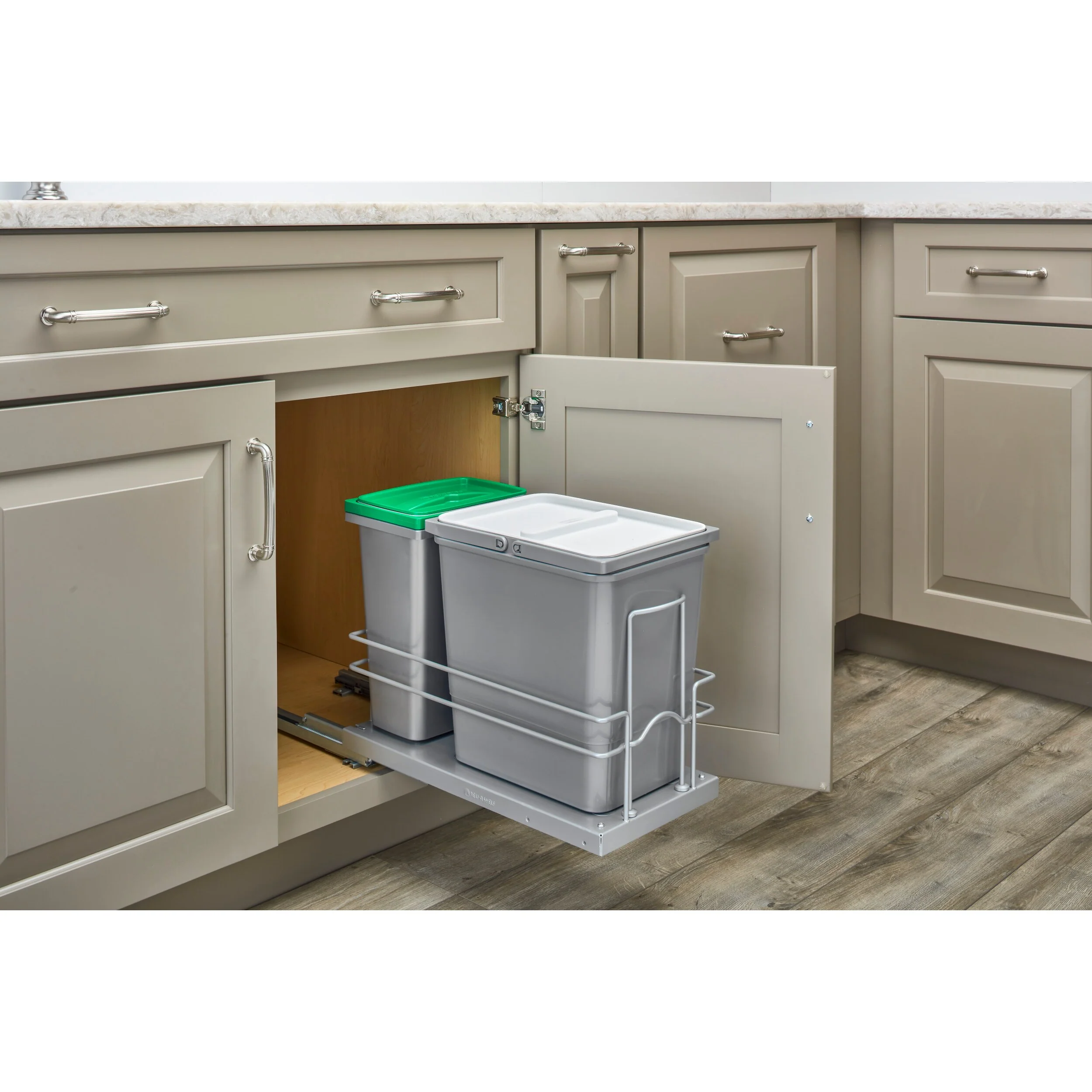 Rev-A-Shelf 8-Quart Plastic Soft-Close Pull-Out Trash Can, 2-Bin - Image 2