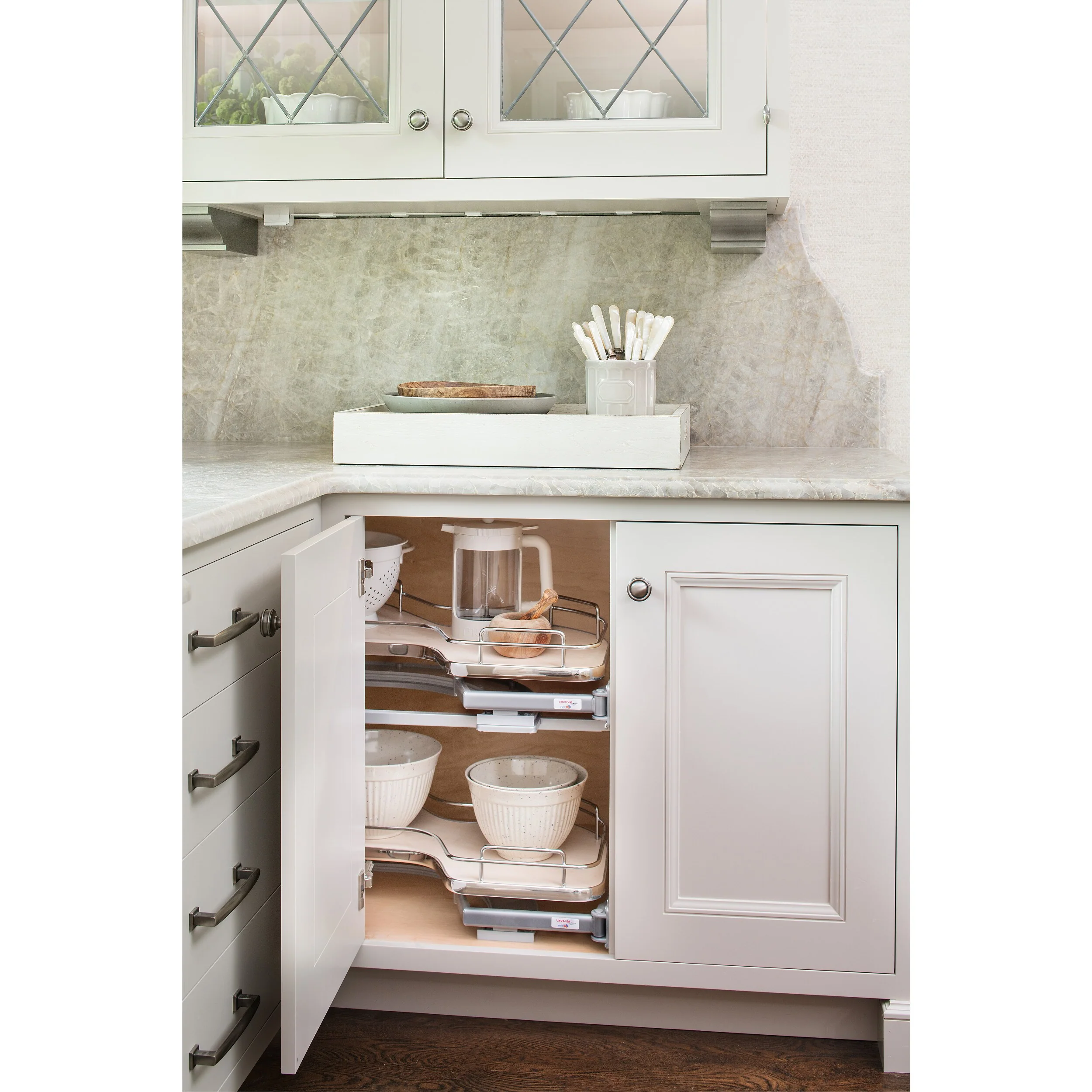 Rev-A-Shelf Cloud 33-in W x 24.5-in H 2-Tier Blind Corner Pull-Out Cabinet Organizer, Maple/Chrome - Image 4