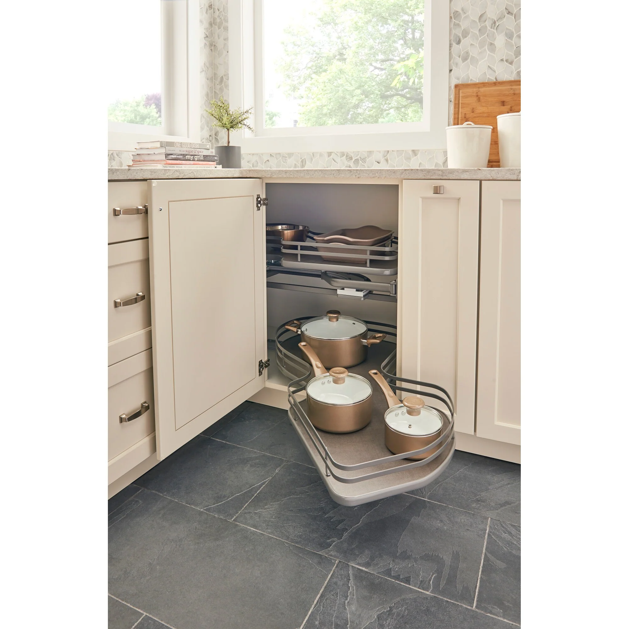 Rev-A-Shelf Cloud 33-in W x 24.5-in H 2-Tier Blind Corner Pull-Out Cabinet Organizer, Orion Gray - Image 3