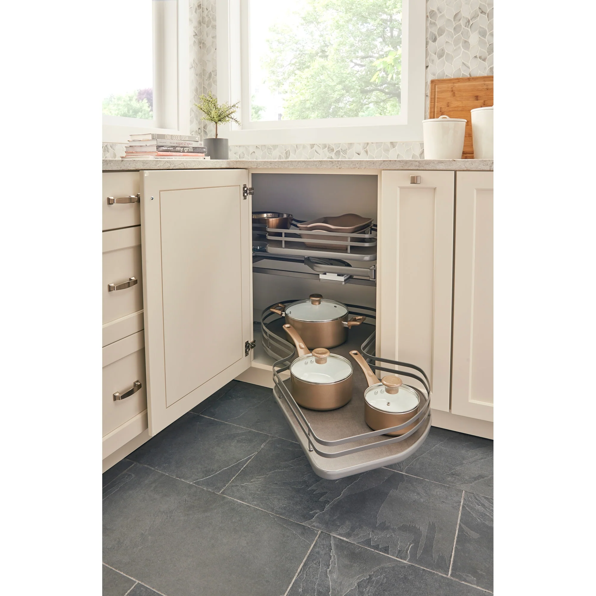 Rev-A-Shelf Cloud 37.6-in W x 24.5-in H 2-Tier Blind Corner Cabinet Pull-Out Organizer, Orion Gray - Image 3
