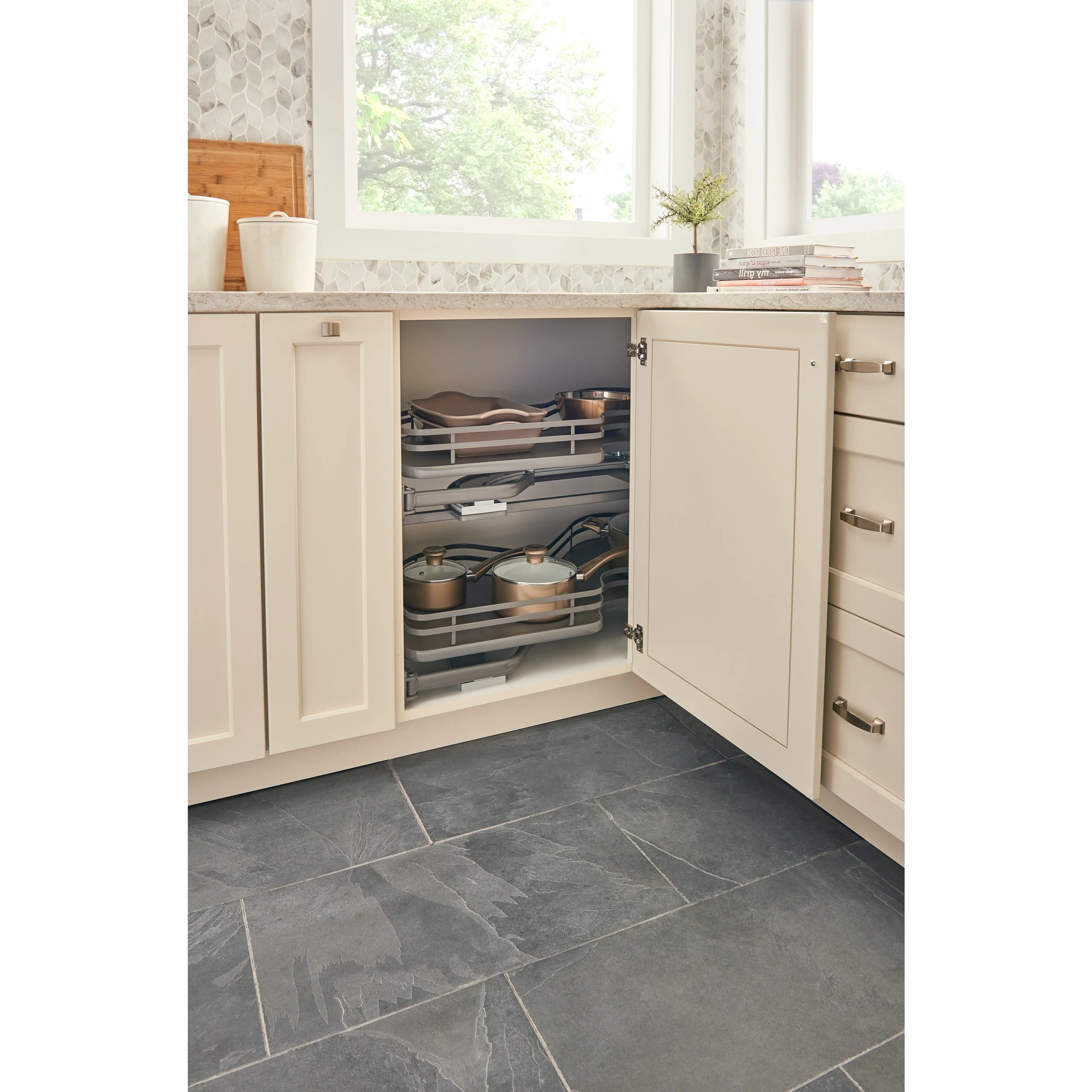 Rev-A-Shelf Cloud 37.6-in W x 24.5-in H 2-Tier Blind Corner Cabinet Pull-Out Organizer, Orion Gray - Image 4