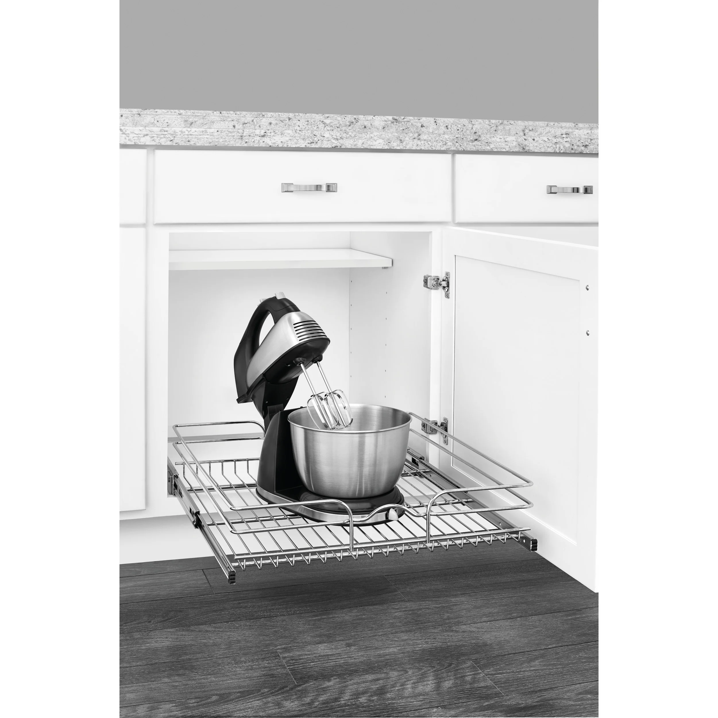 Rev-A-Shelf Single-Tier Pull-Out Basket Organizer, 20.5 in W x 6 in H x 22 in D, Chrome, Soft-Close - Image 2