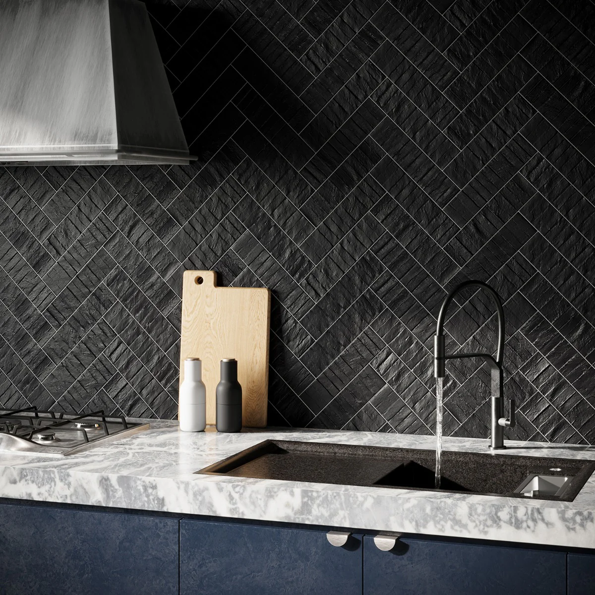 Rework Leather Black 3x12 Matte Porcelain Subway Tile - Lux Tile - Image 2