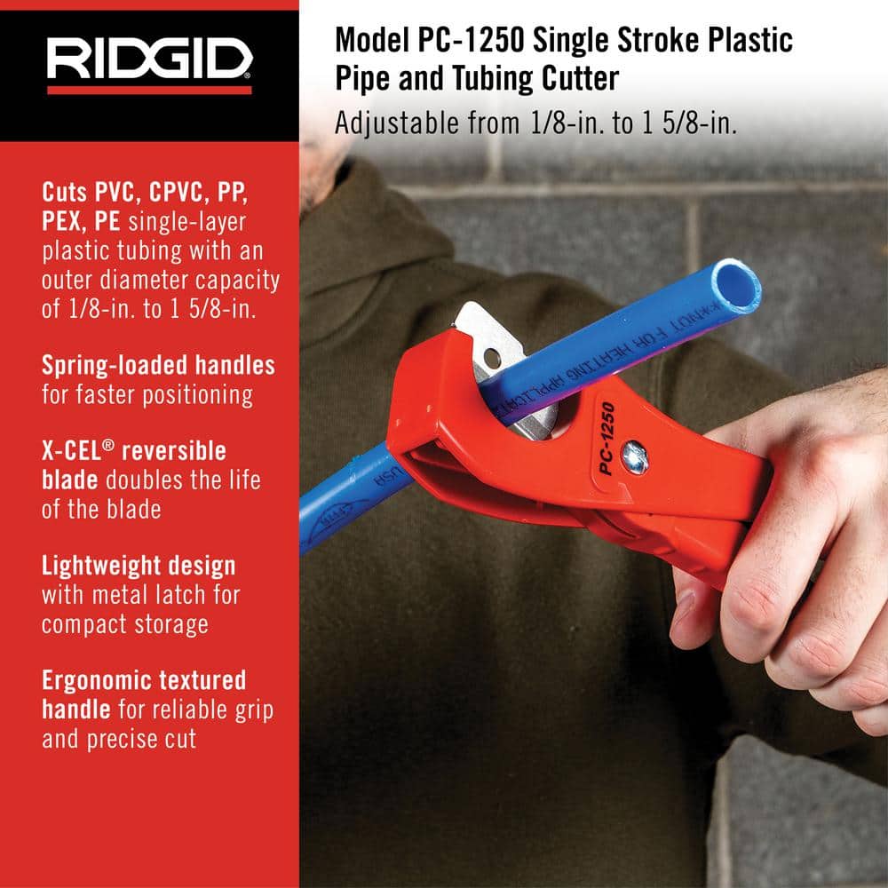 RIDGID 1/8 in. to 1-5/8 in. PC-1250 Single-Stroke Plastic Pipe & Tubing Cutter - Image 2