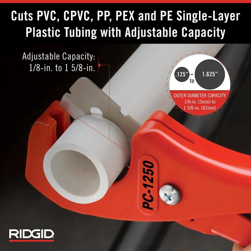 RIDGID 1/8 in. to 1-5/8 in. PC-1250 Single-Stroke Plastic Pipe & Tubing Cutter - Image 3