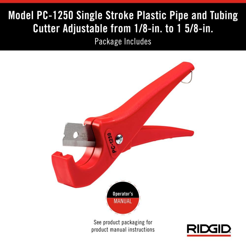 RIDGID 1/8 in. to 1-5/8 in. PC-1250 Single-Stroke Plastic Pipe & Tubing Cutter - Image 8