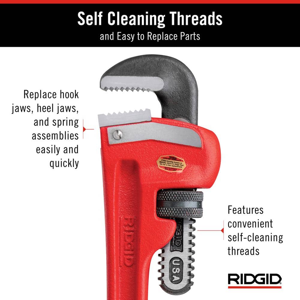 RIDGID 10 in. Heavy-Duty Straight Pipe Wrench, 1-1/2 in. Capacity - Image 6