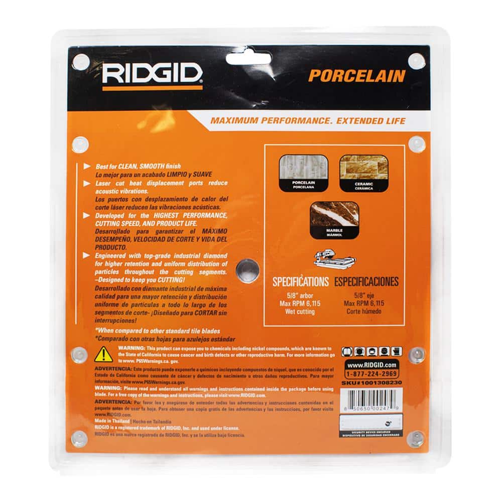 RIDGID 10 in. Premium Tile Diamond Blade, 5/8 in. Arbor, Wet Cutting - Image 5