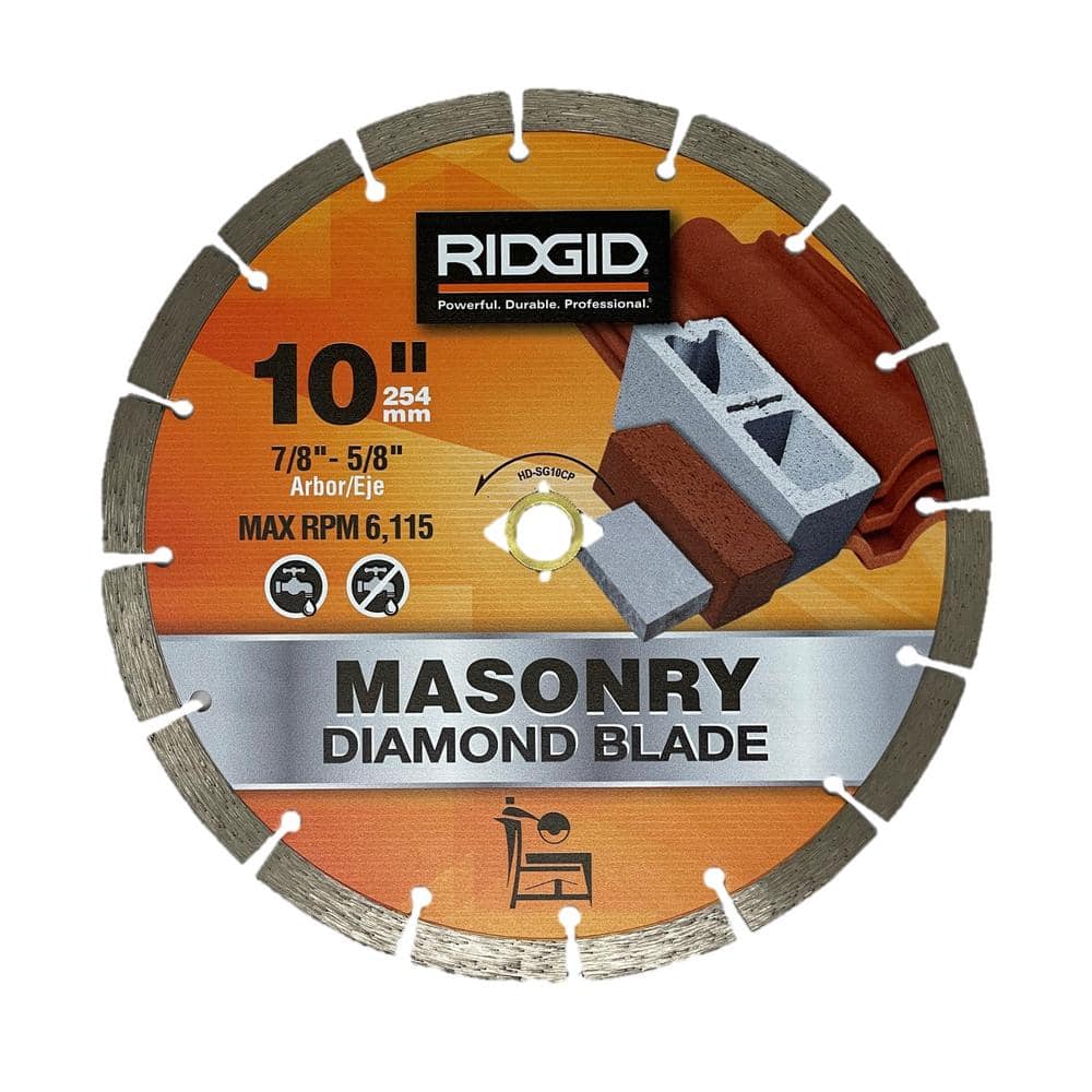 RIDGID 10 in. Segmented Diamond Masonry Blade, DM 7/8 in. – 5/8 in. Arbor
