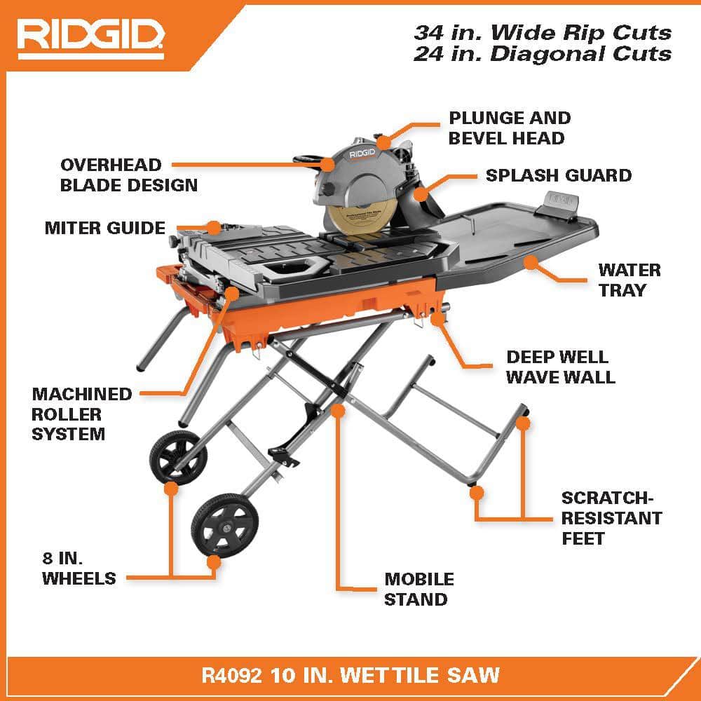 RIDGID 10 in. Wet Tile Saw with Stand (Model R4092) - Image 3