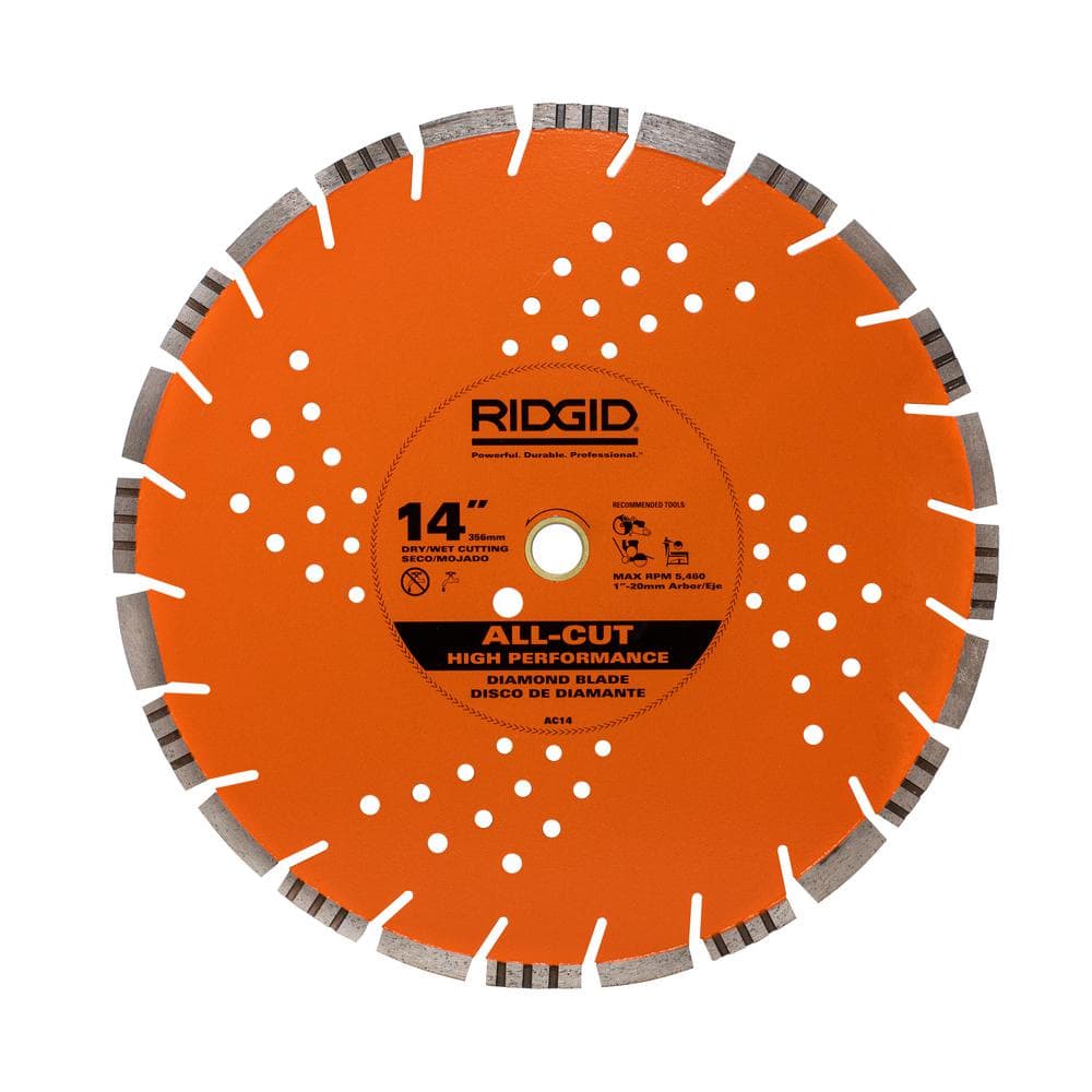 RIDGID 14 in. All-Cut Diamond Blade, Segmented, 1 in. Arbor with 20 mm Adapter
