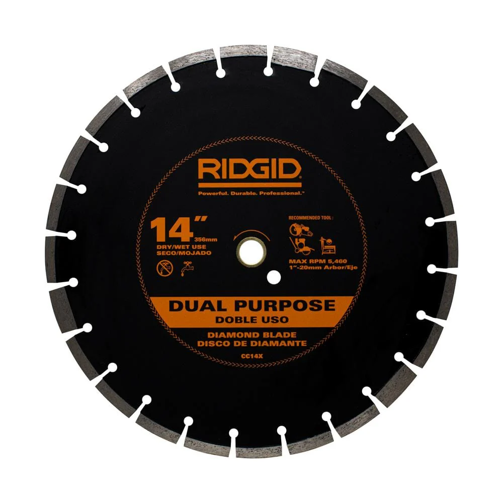 RIDGID 14 in. Dual-Purpose Walk-Behind Saw Diamond Blade, 1 in. Arbor with 20 mm Adapter